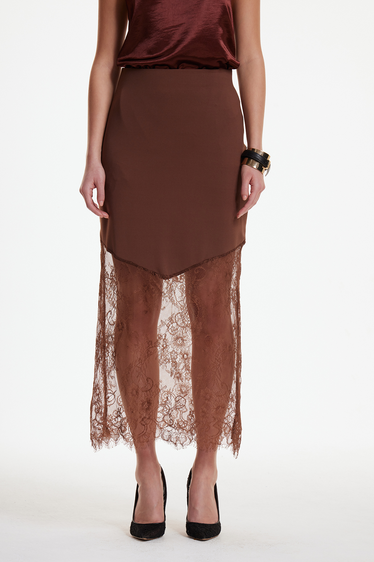 Bess Lace Silky Maxi Skirt