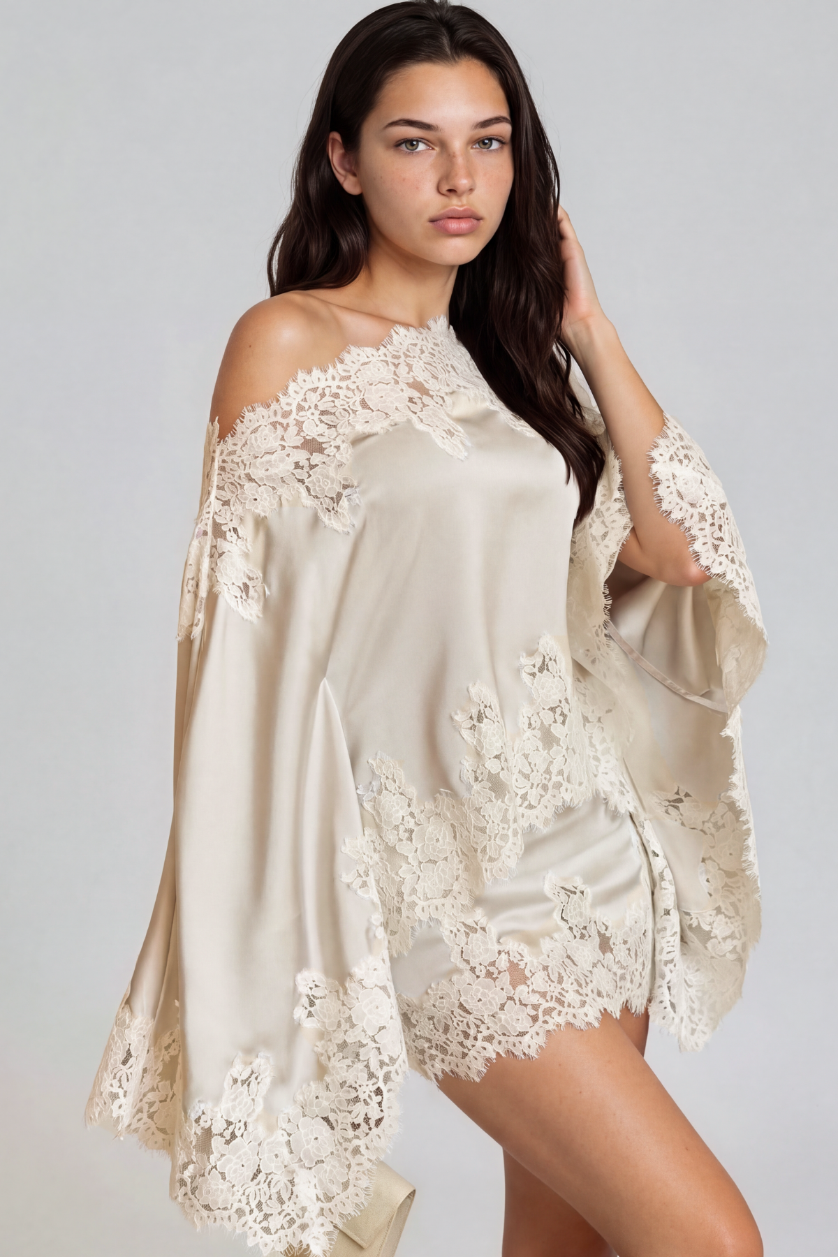 Bess One Shoulder Satin Lace Skirt Set