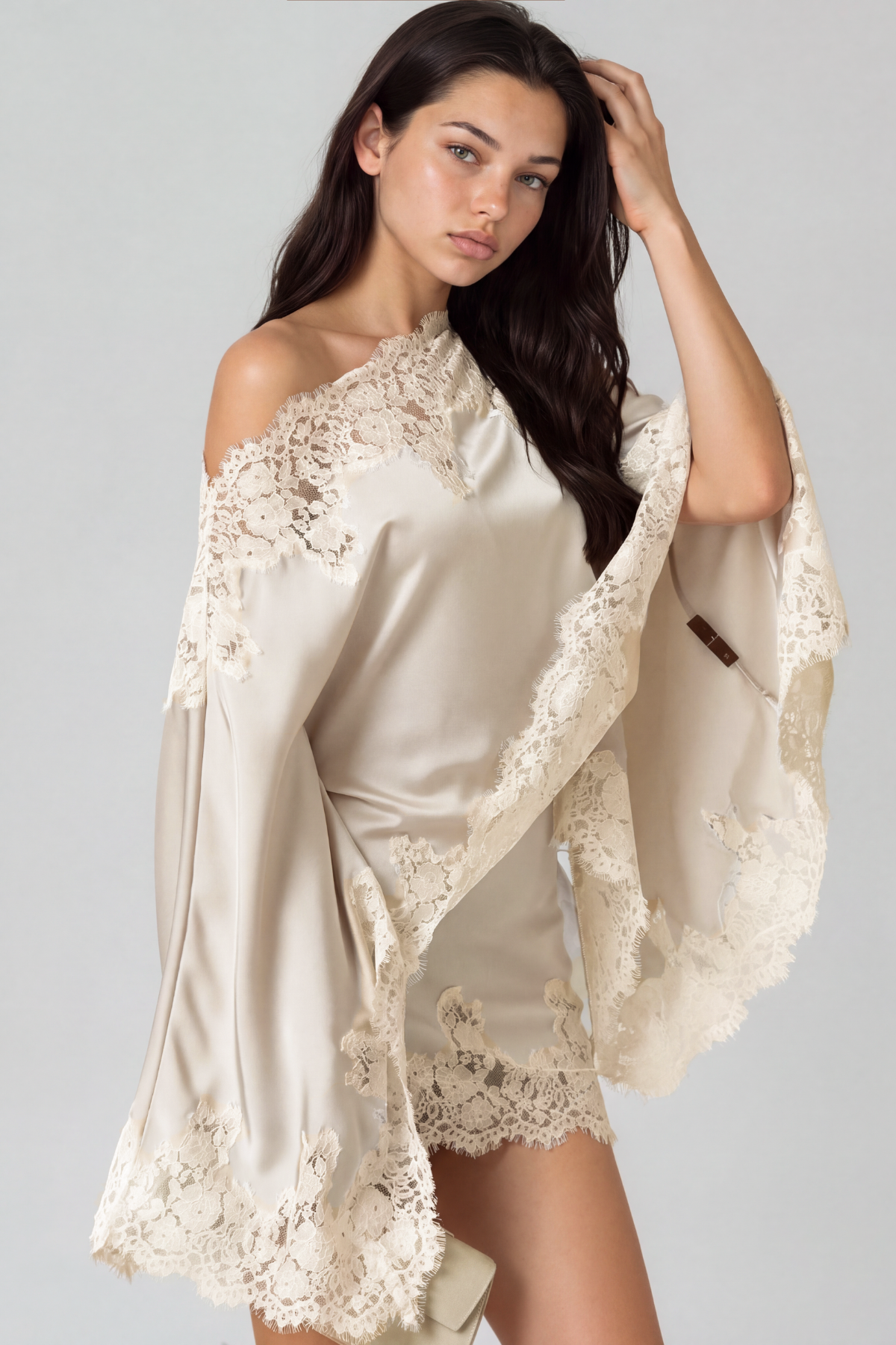 Bess One Shoulder Satin Lace Skirt Set