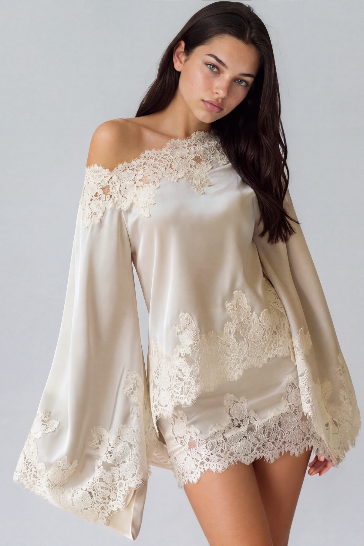 Bess One Shoulder Satin Lace Skirt Set