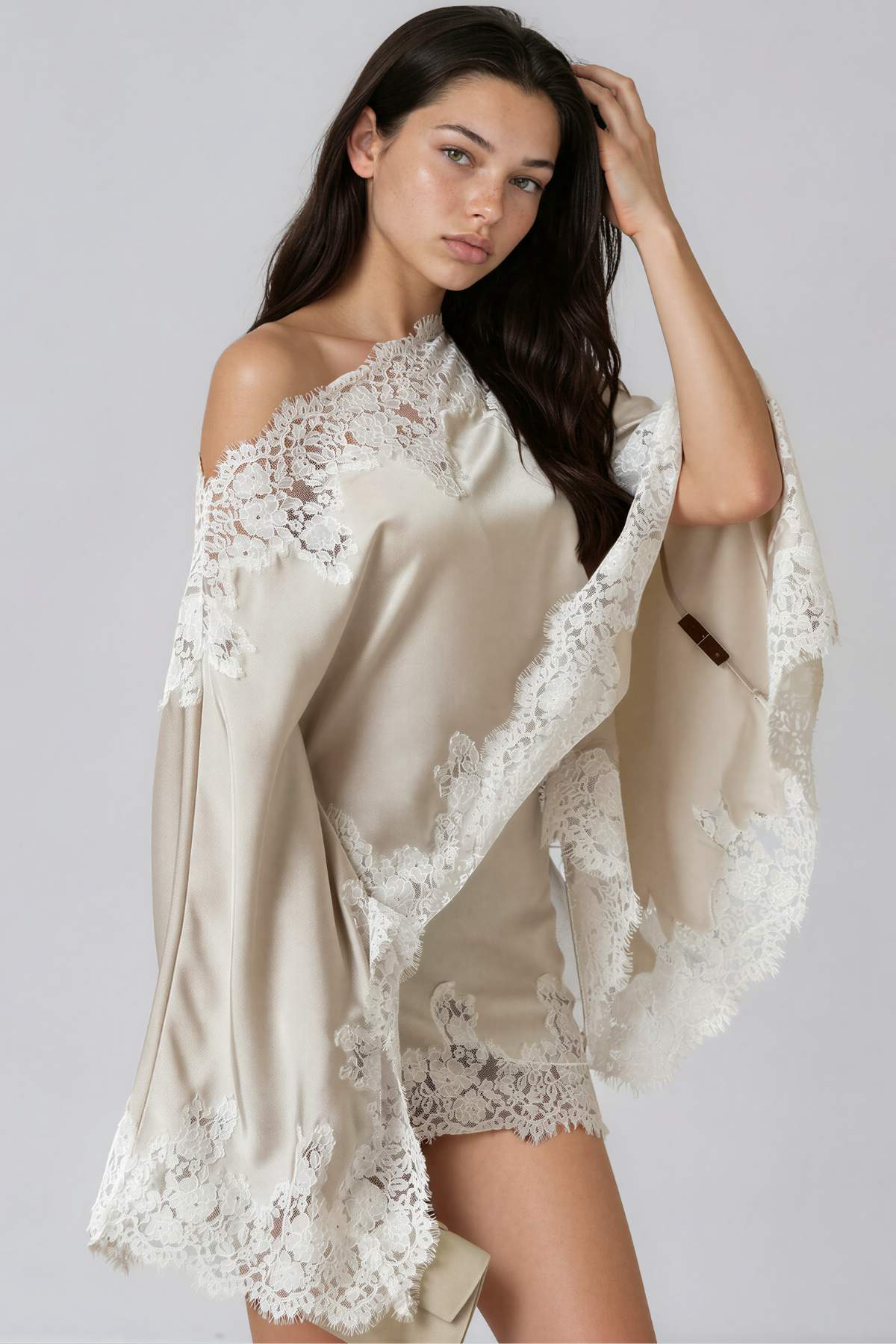 Bess One Shoulder Satin Lace Skirt Set
