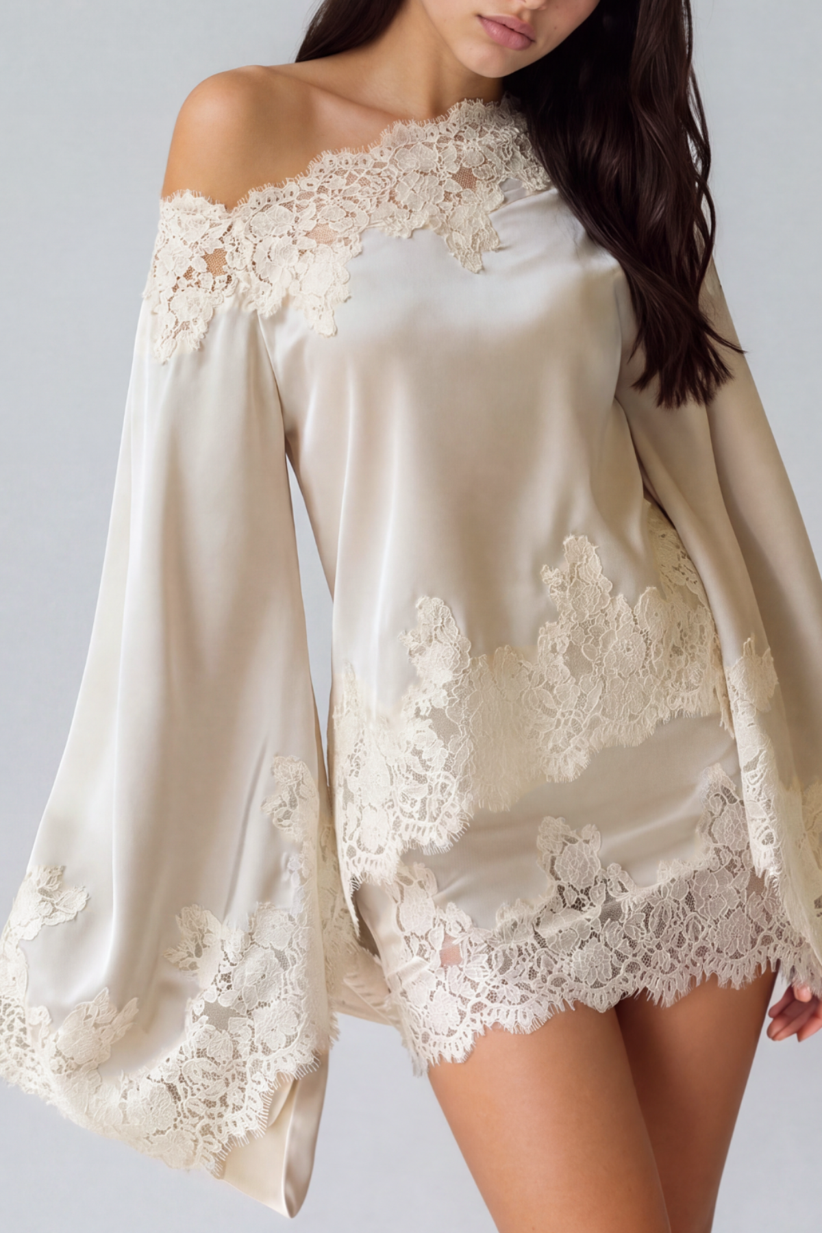 Bess One Shoulder Satin Lace Skirt Set