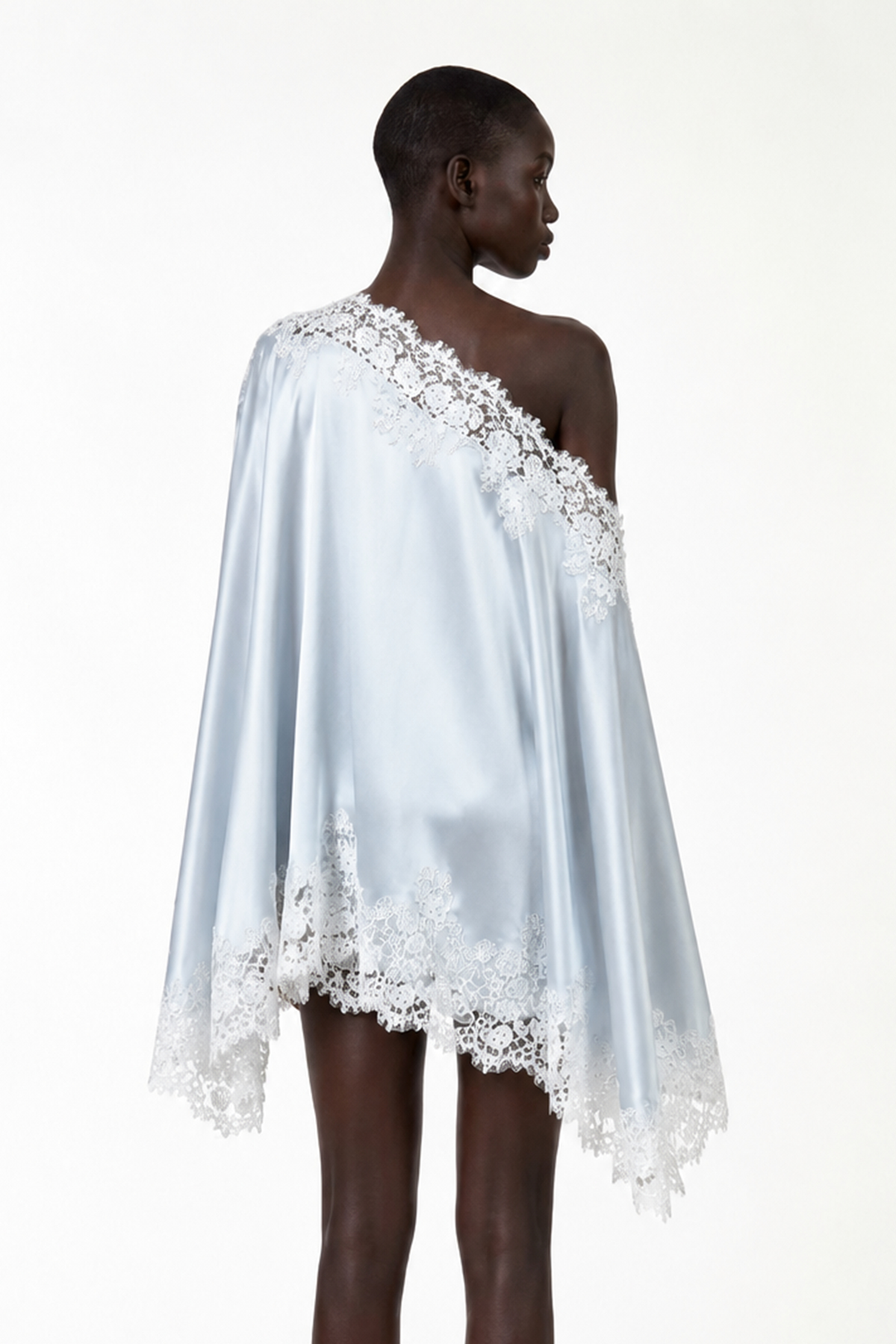 Bess One Shoulder Satin Lace Skirt Set In Blue