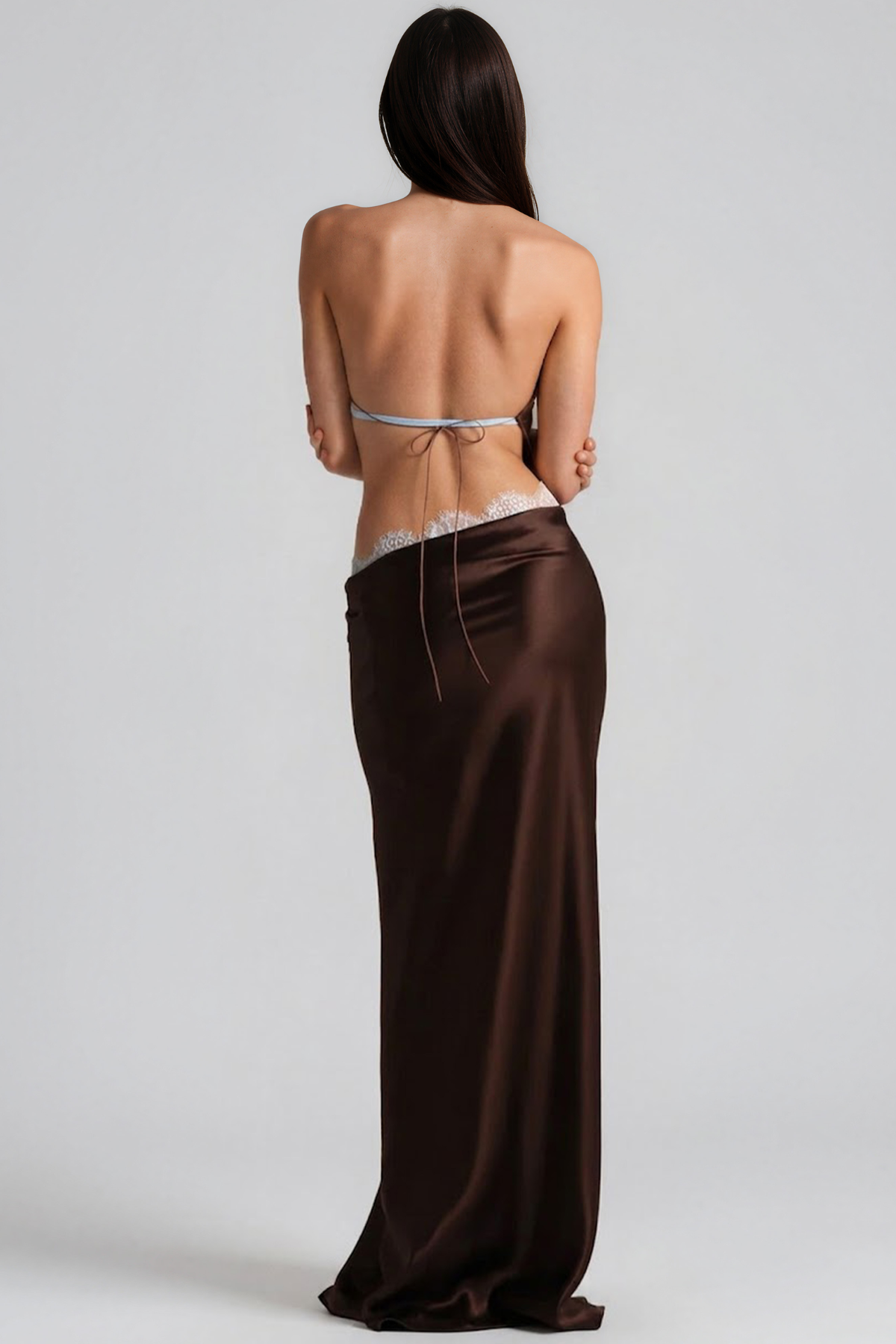 Bess Plunge Lace Satin Maxi Dress