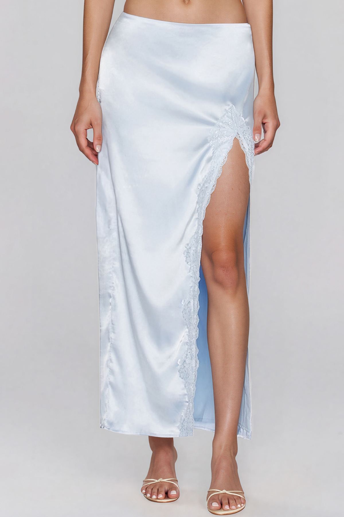 Bess Plunge Satin Lace Skirt Set