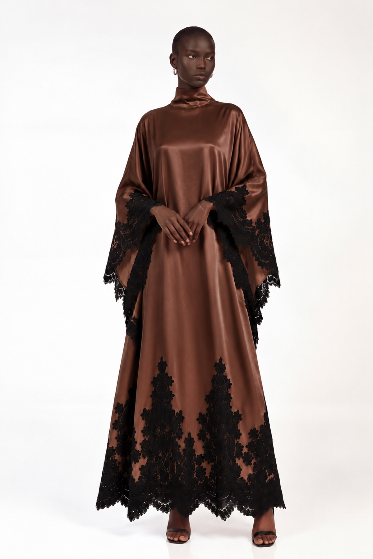 Ivonne Satin Lace Maxi Dress In Chocolate