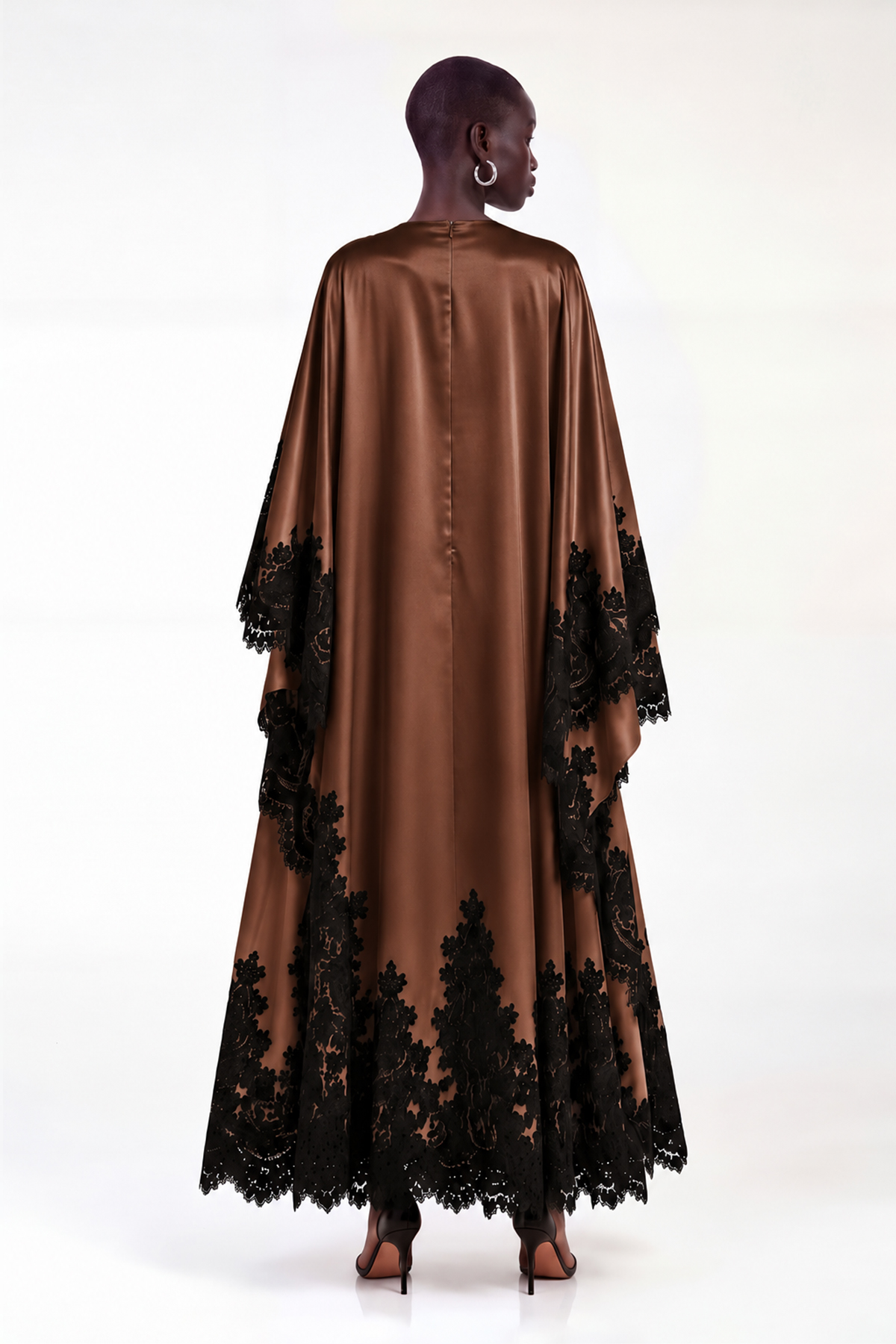 Bess Satin Lace Maxi Dress In Chocolate