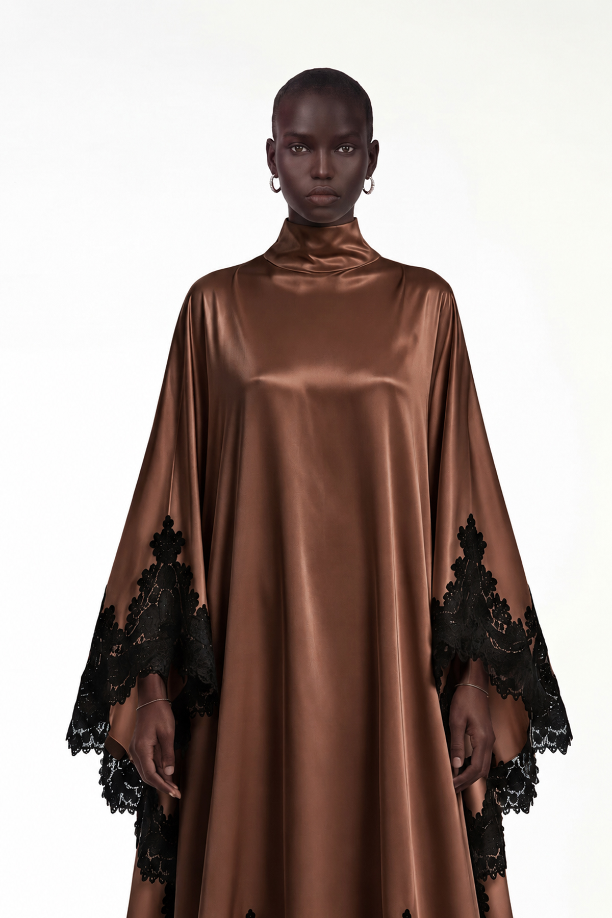 Bess Satin Lace Maxi Dress In Chocolate