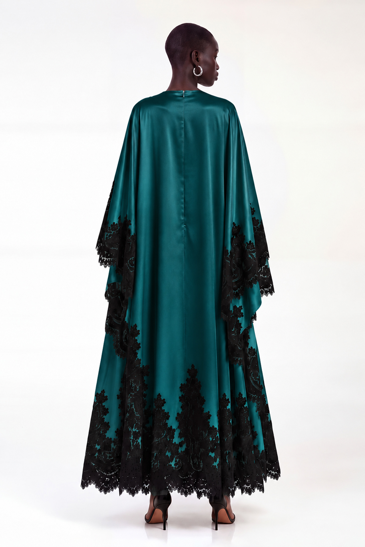 Bess Satin Lace Maxi Dress In Emerald