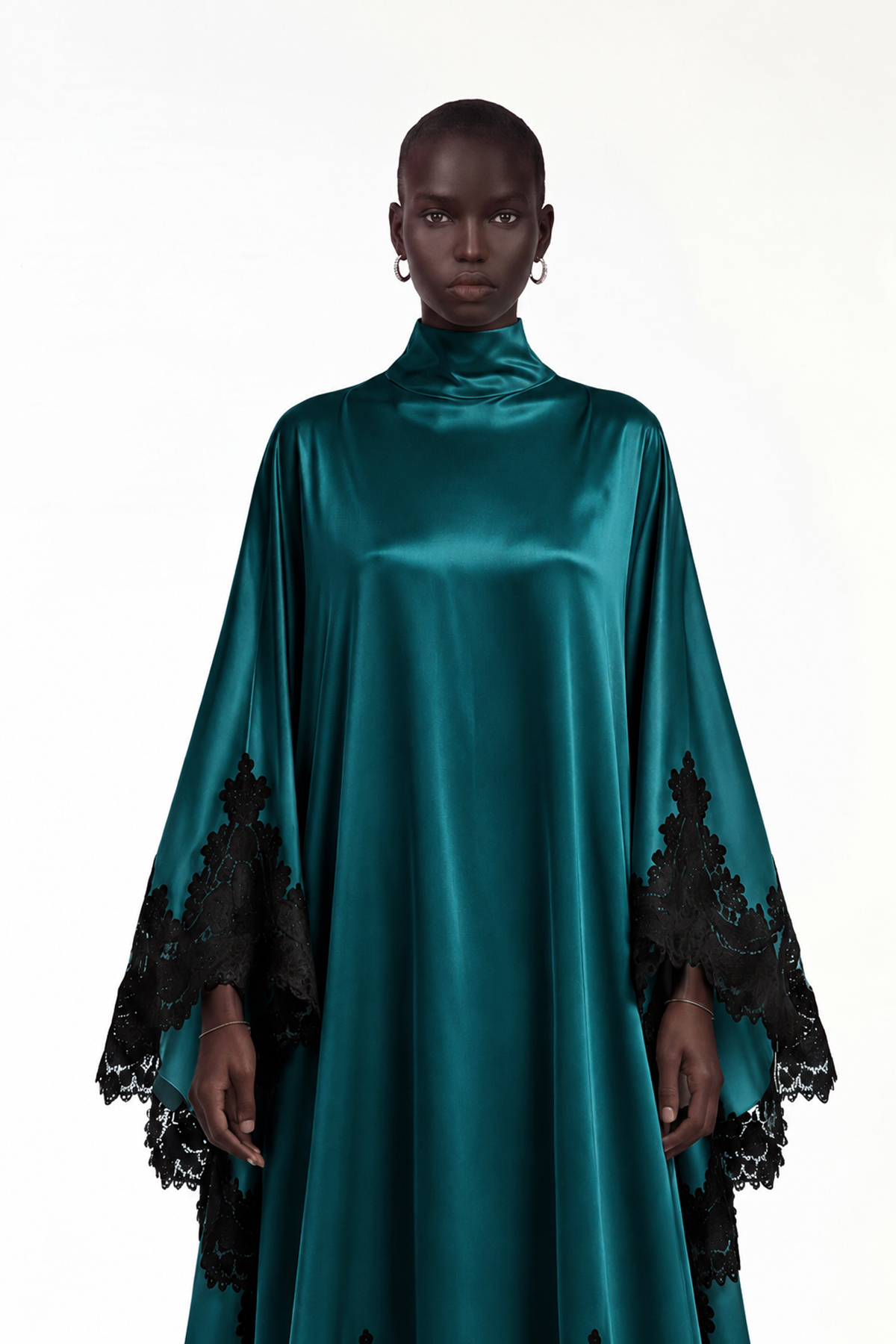 Bess Satin Lace Maxi Dress In Emerald