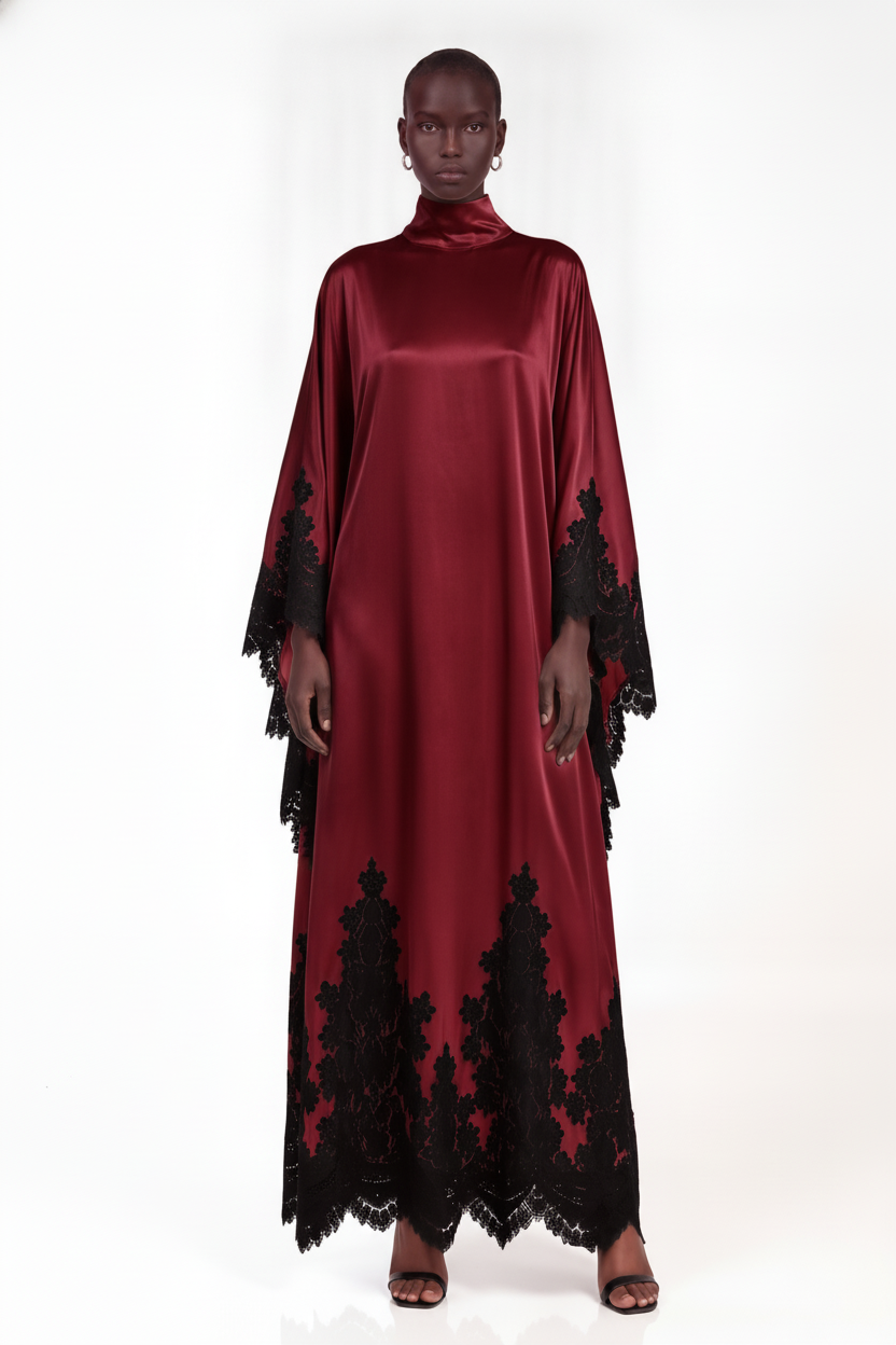 Bess Satin Lace Maxi Dress In Wine
