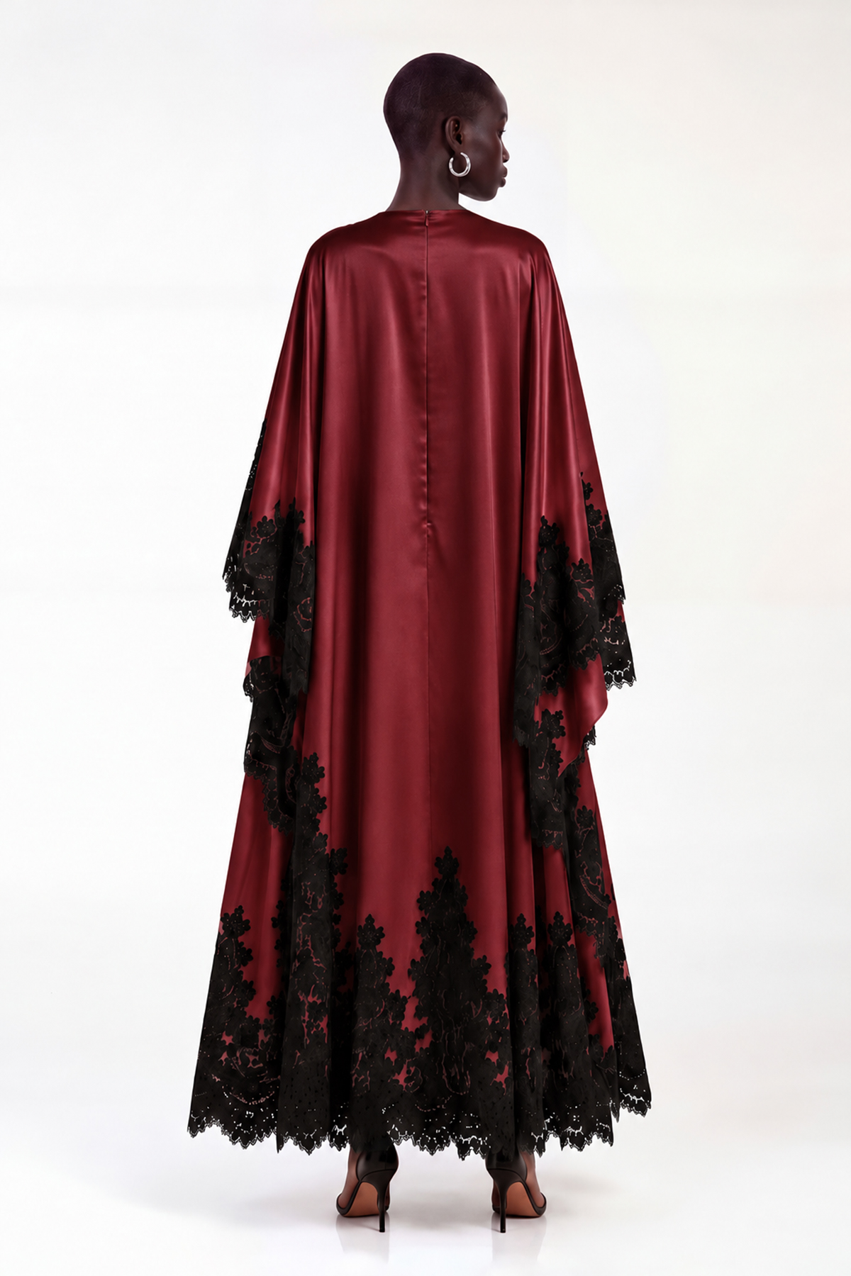 Bess Satin Lace Maxi Dress In Wine