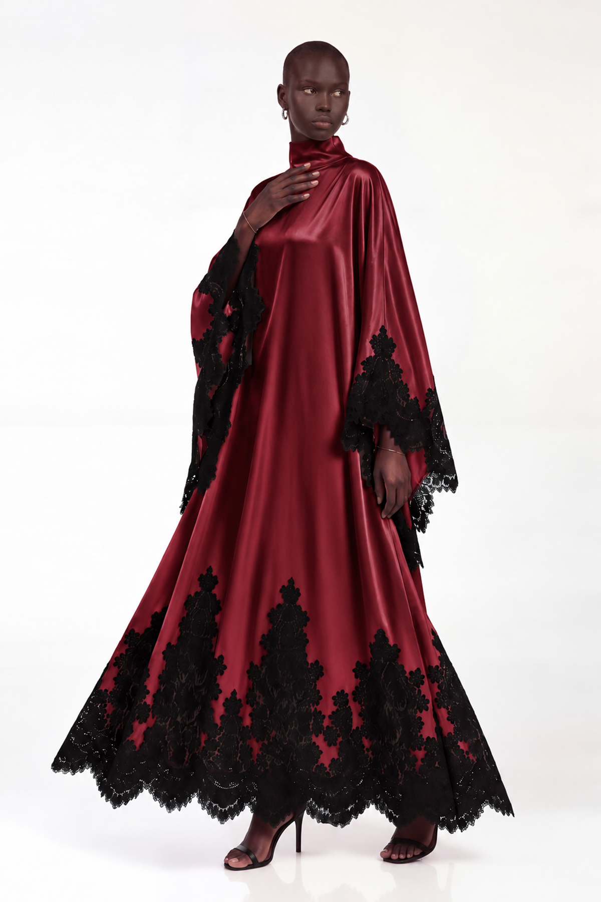 Bess Satin Lace Maxi Dress In Wine