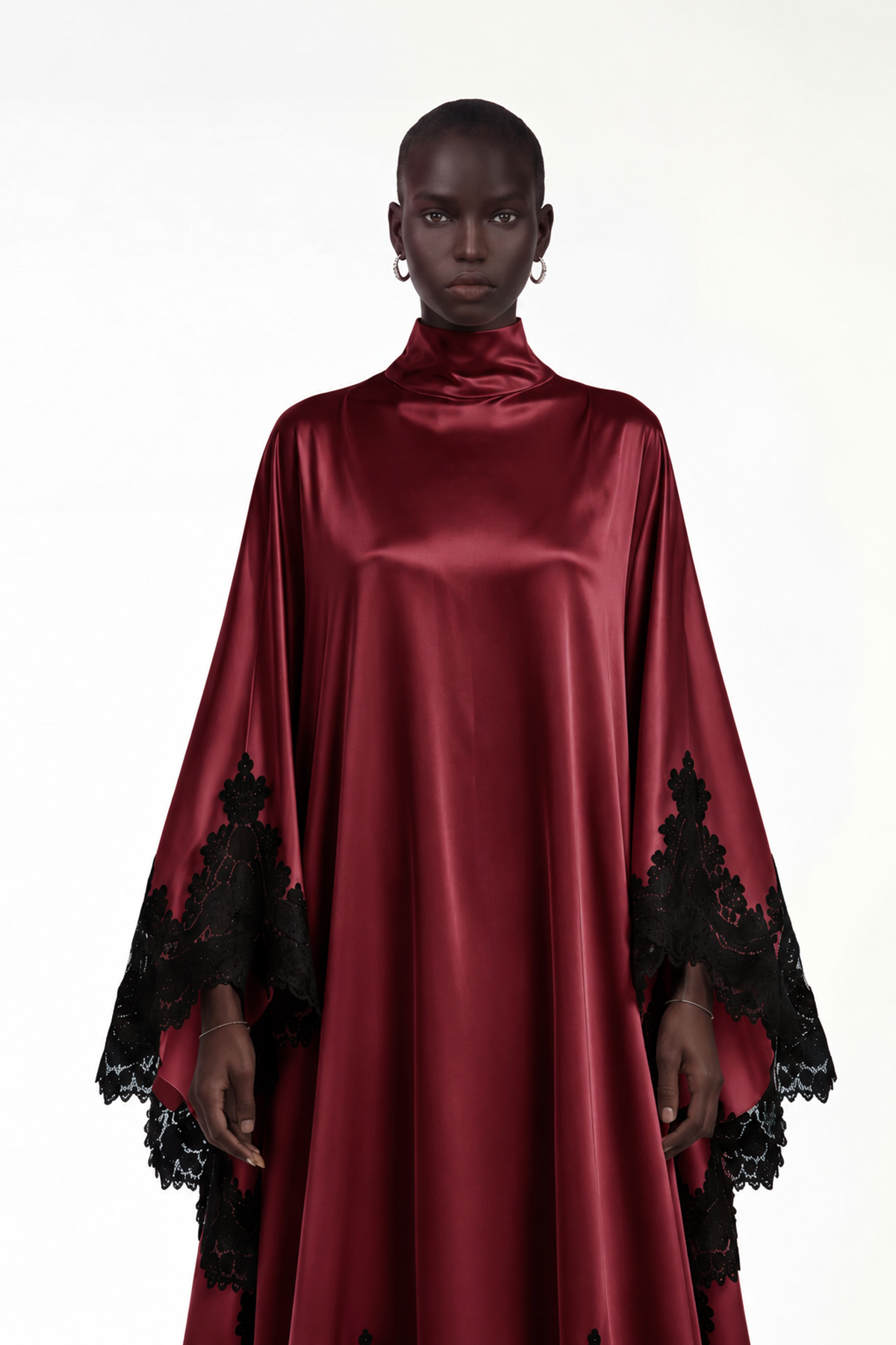Bess Satin Lace Maxi Dress In Wine