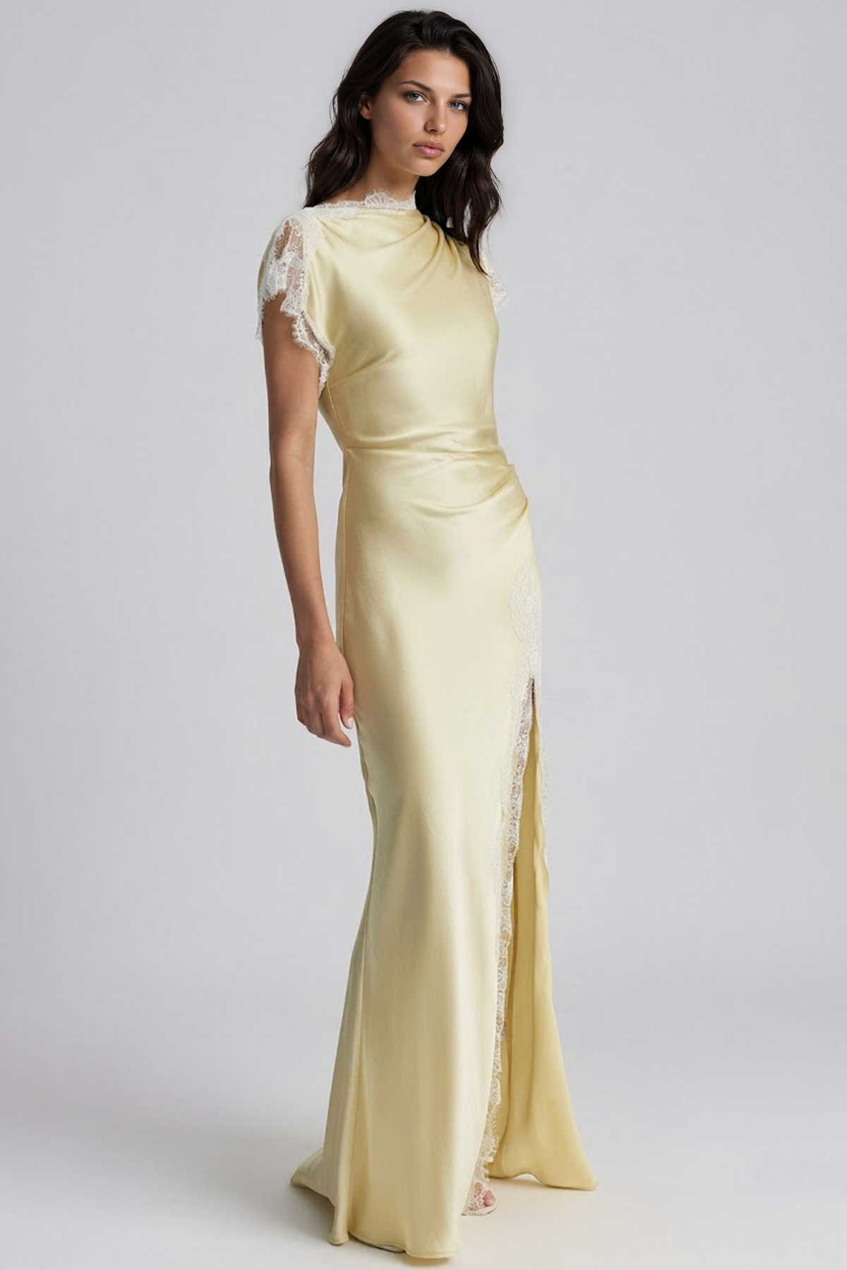 Bess Satin Lace Split Maxi Dress