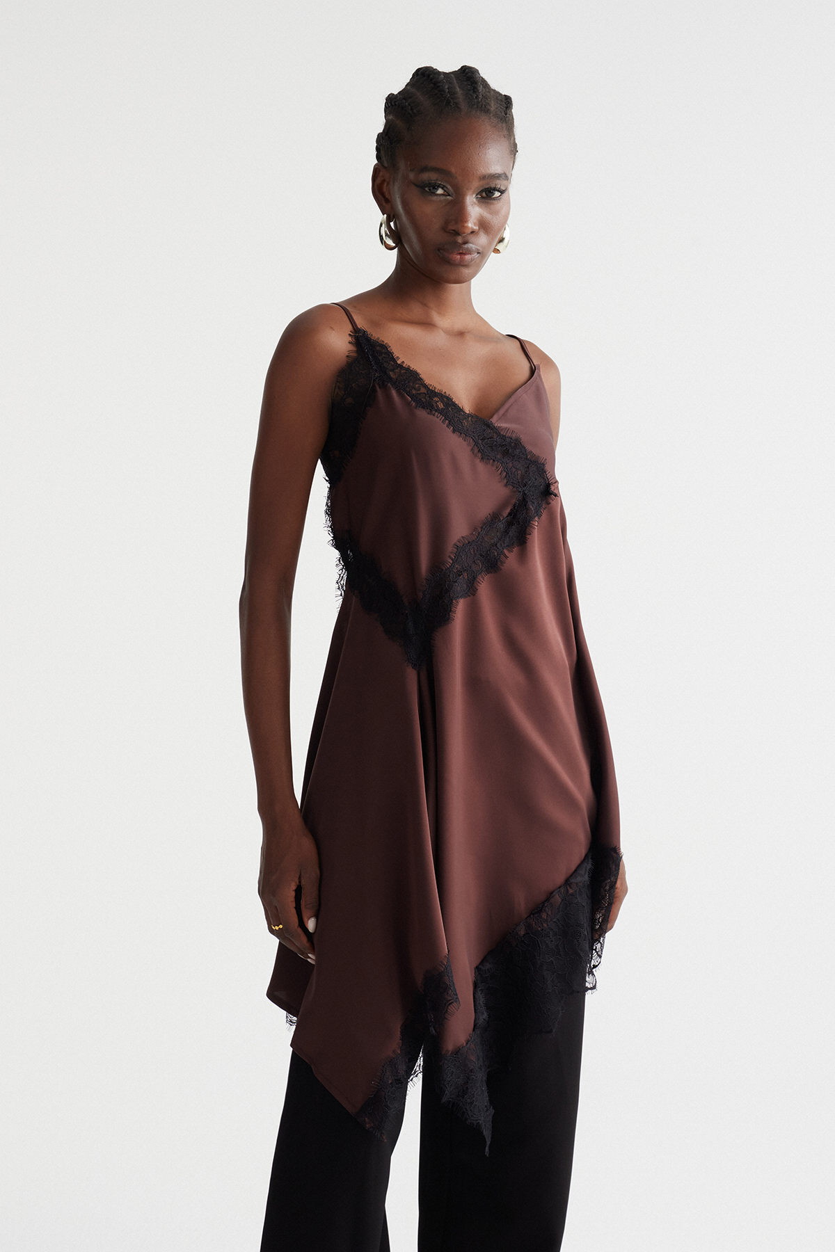 Bess Spaghetti Asymmetric Lace Top
