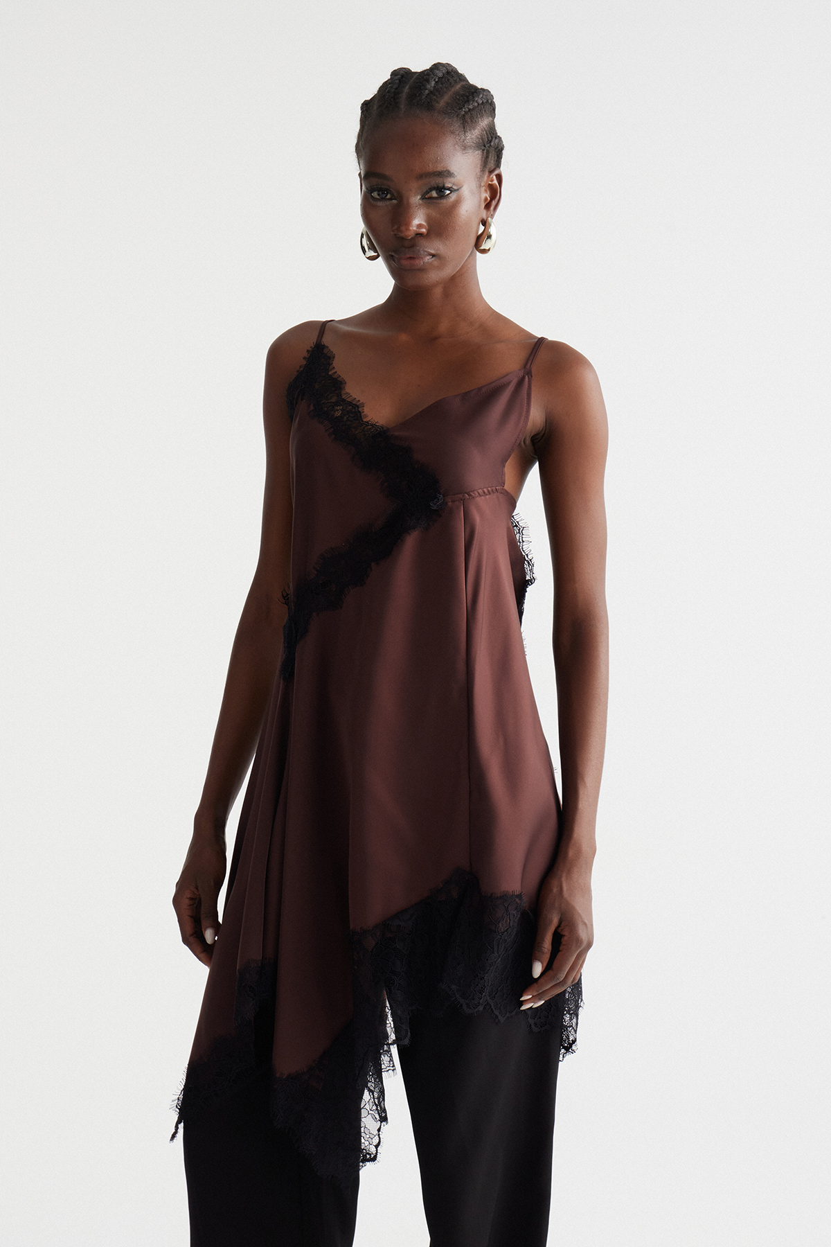 Bess Spaghetti Asymmetric Lace Top