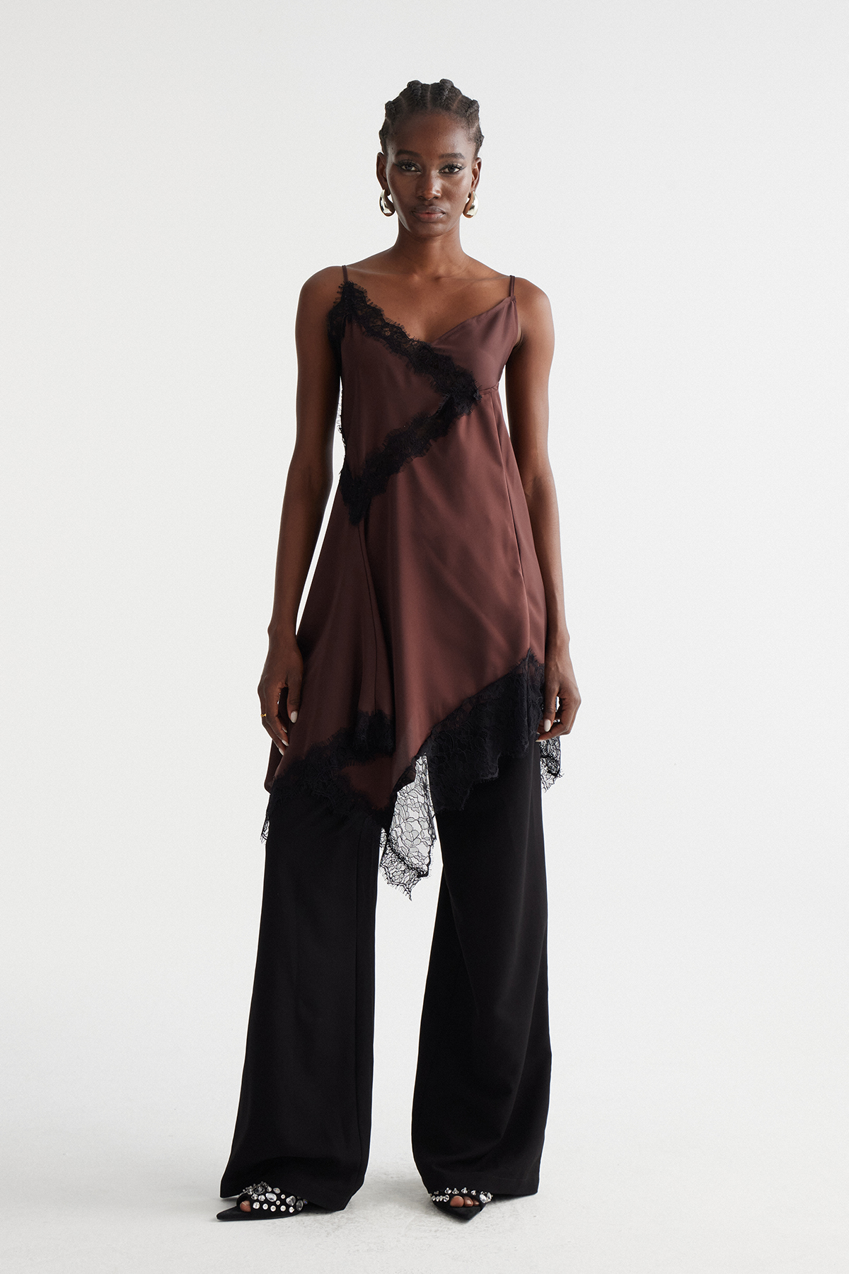 Bess Spaghetti Asymmetric Lace Top