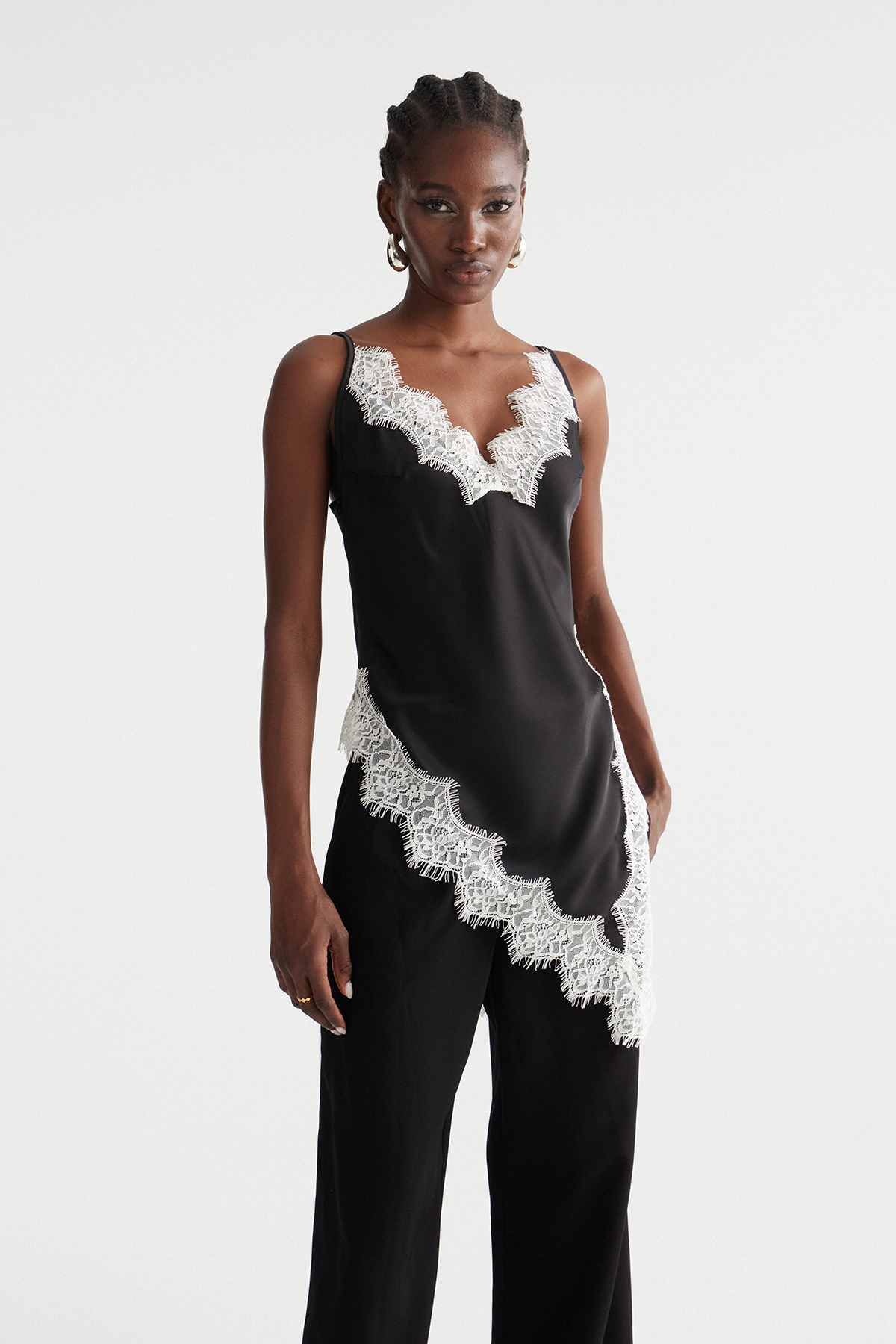 Bess Spaghetti Asymmetric Satin Top