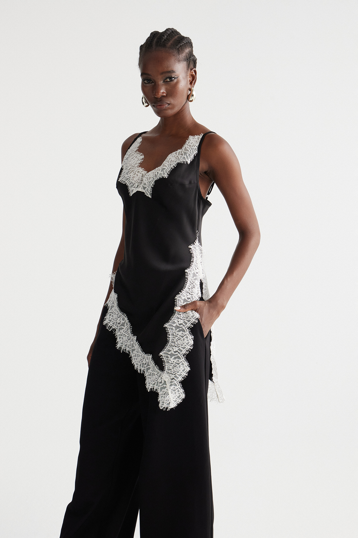Bess Spaghetti Asymmetric Satin Top