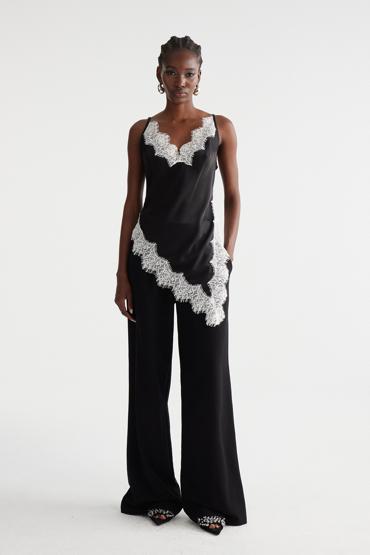 Bess Spaghetti Asymmetric Satin Top