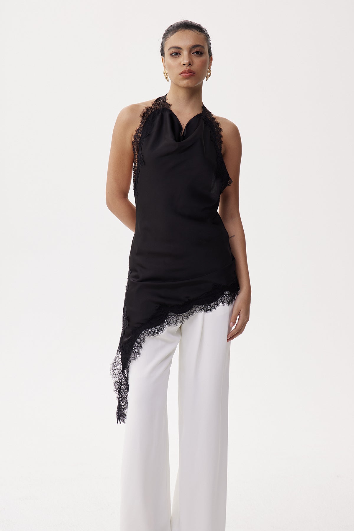 Bess Halter Neck Lace Asymmetric Top