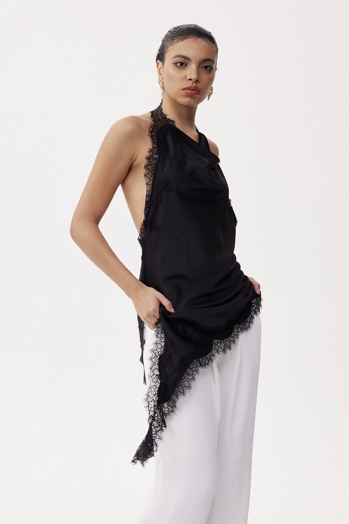 Bess Halter Neck Lace Asymmetric Top