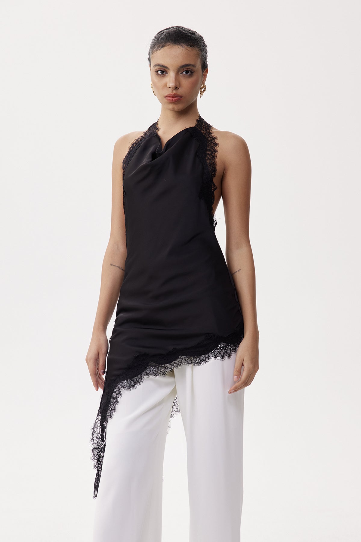 Bess Halter Neck Lace Asymmetric Top