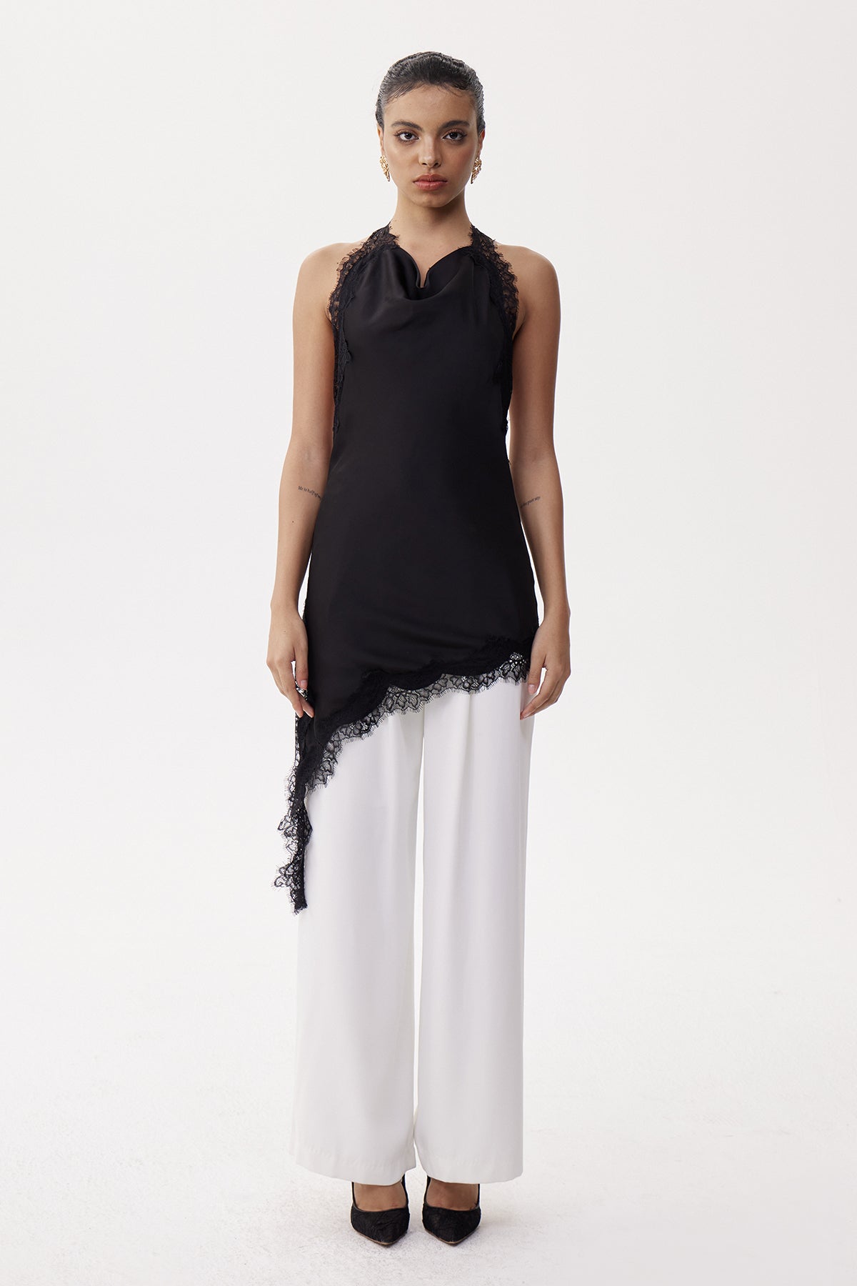 Bess Halter Neck Lace Asymmetric Top