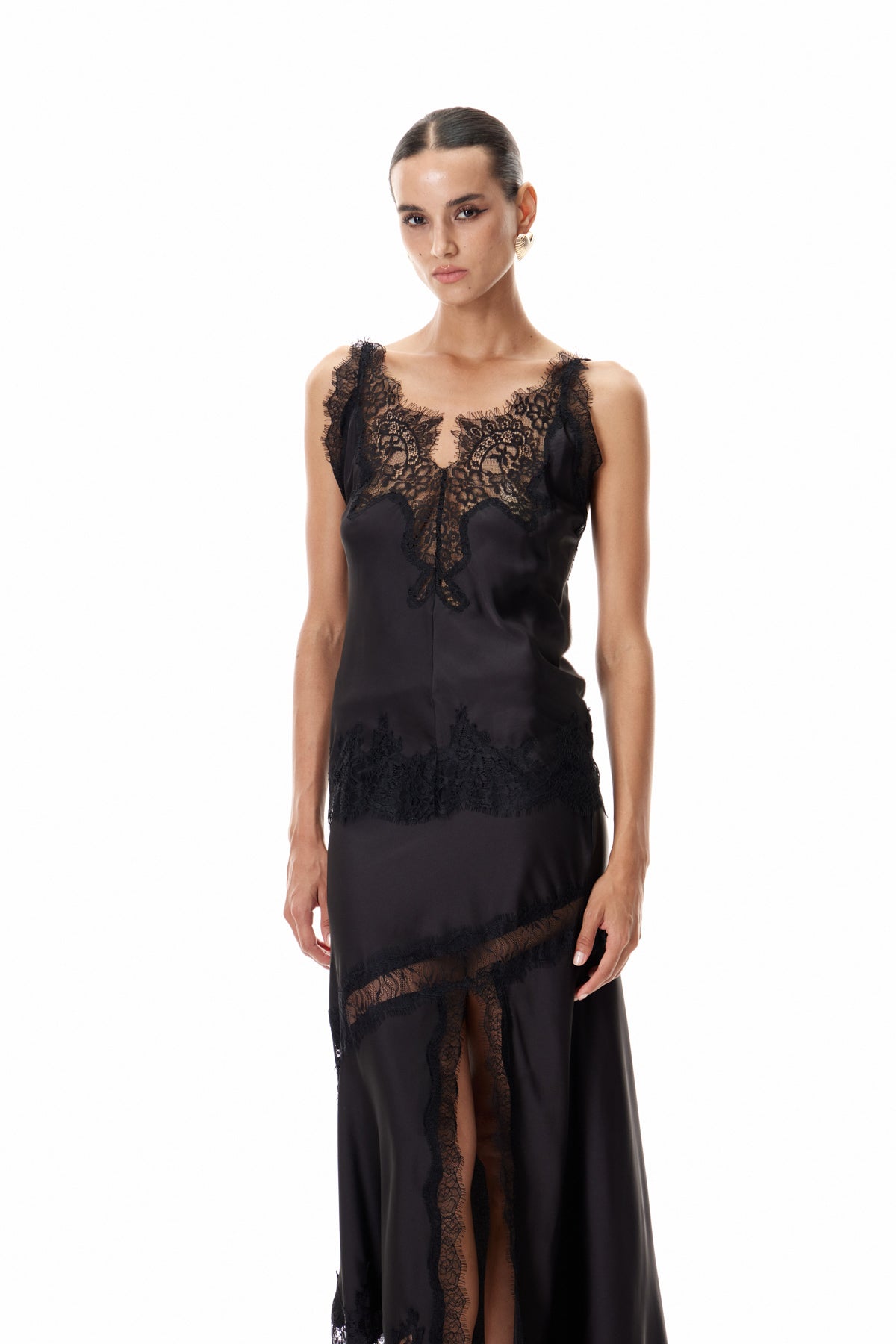 Bess Lace Satin Top In Black