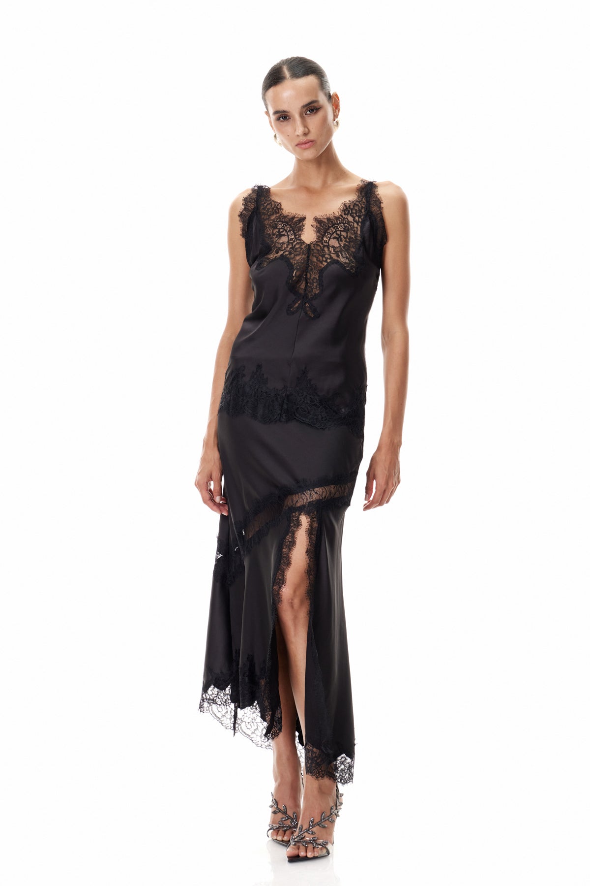 Bess Lace Satin Top In Black