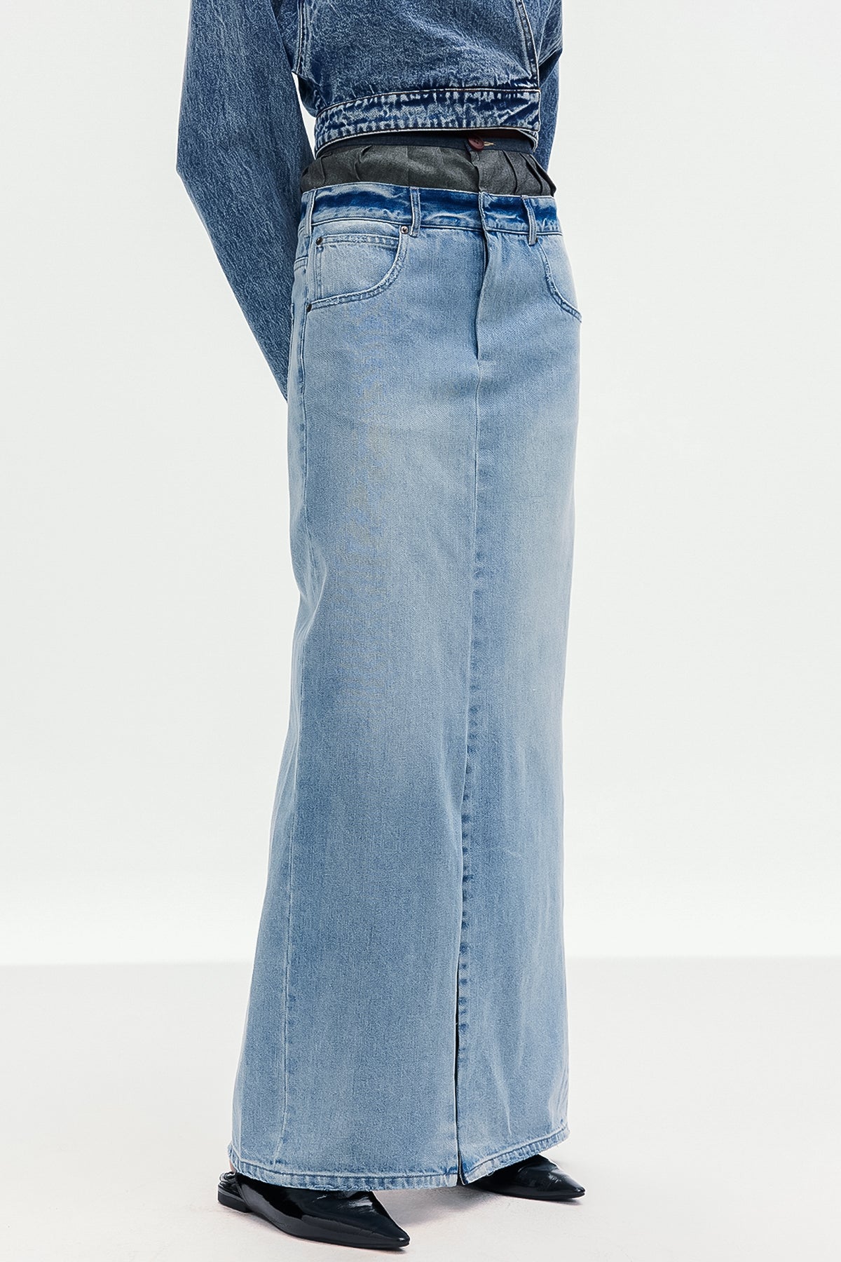 Beth Deconstruct Split Denim Maxi Skirt