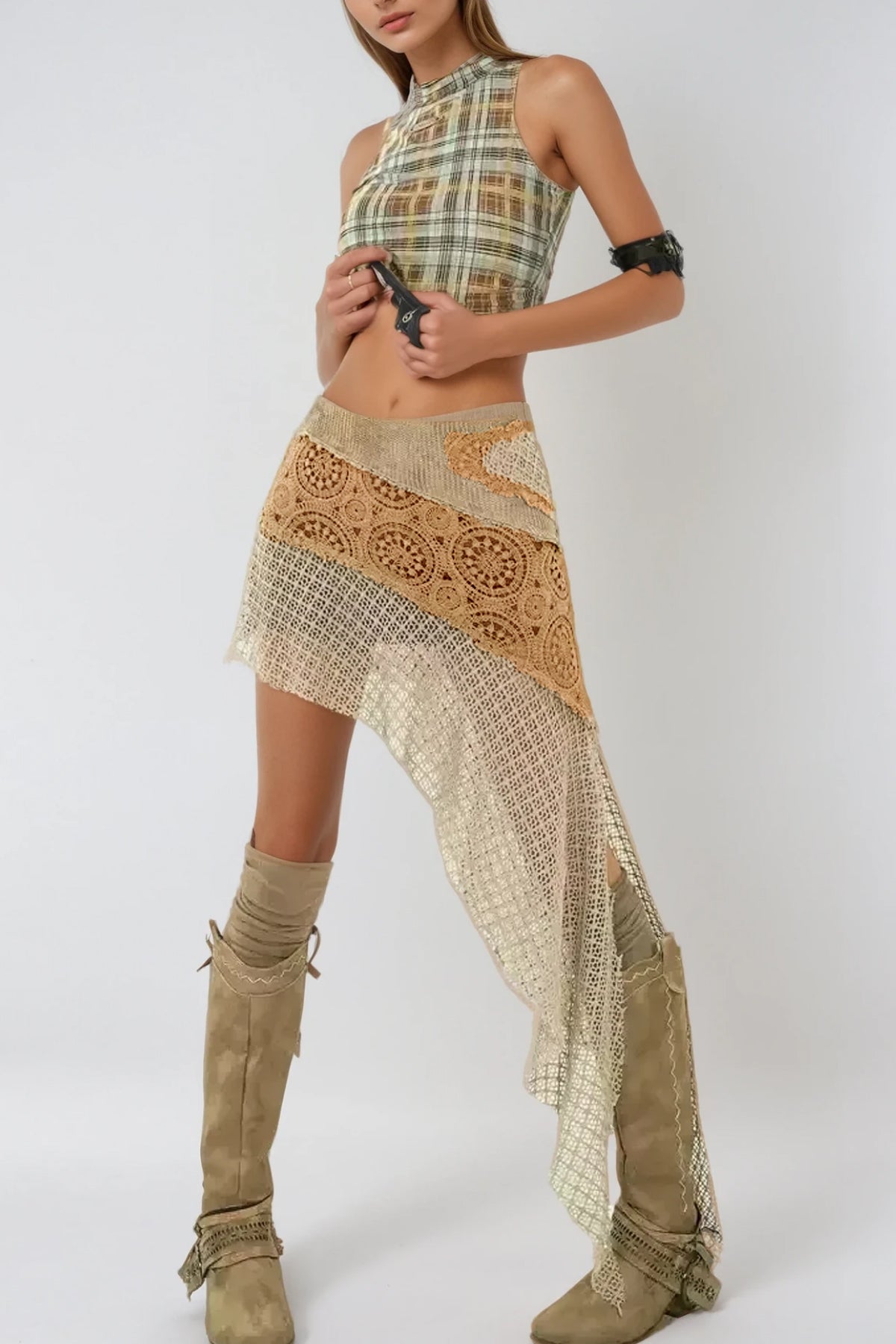 Bethwyn Asymmetric Floral Deconstruct Knit Mini Skirt