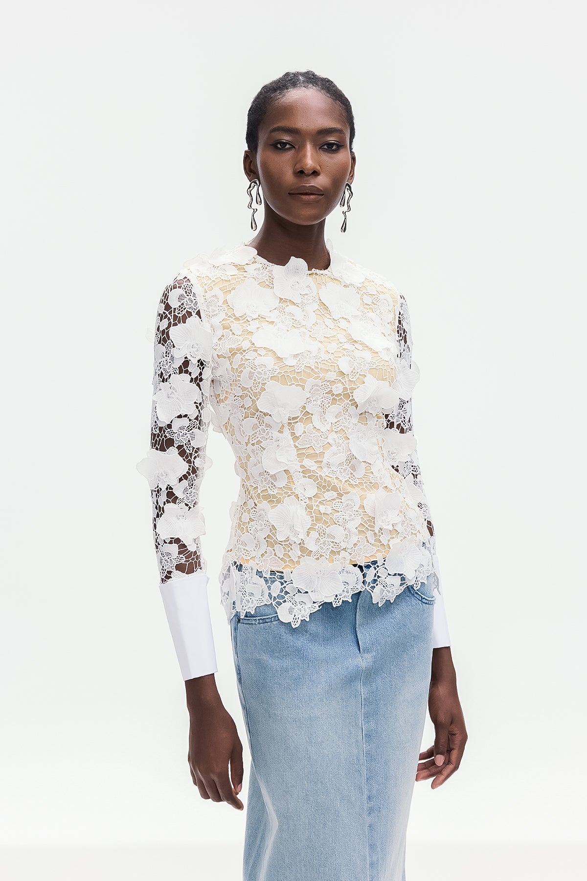 Bhishma Flower Cutout Lace Top