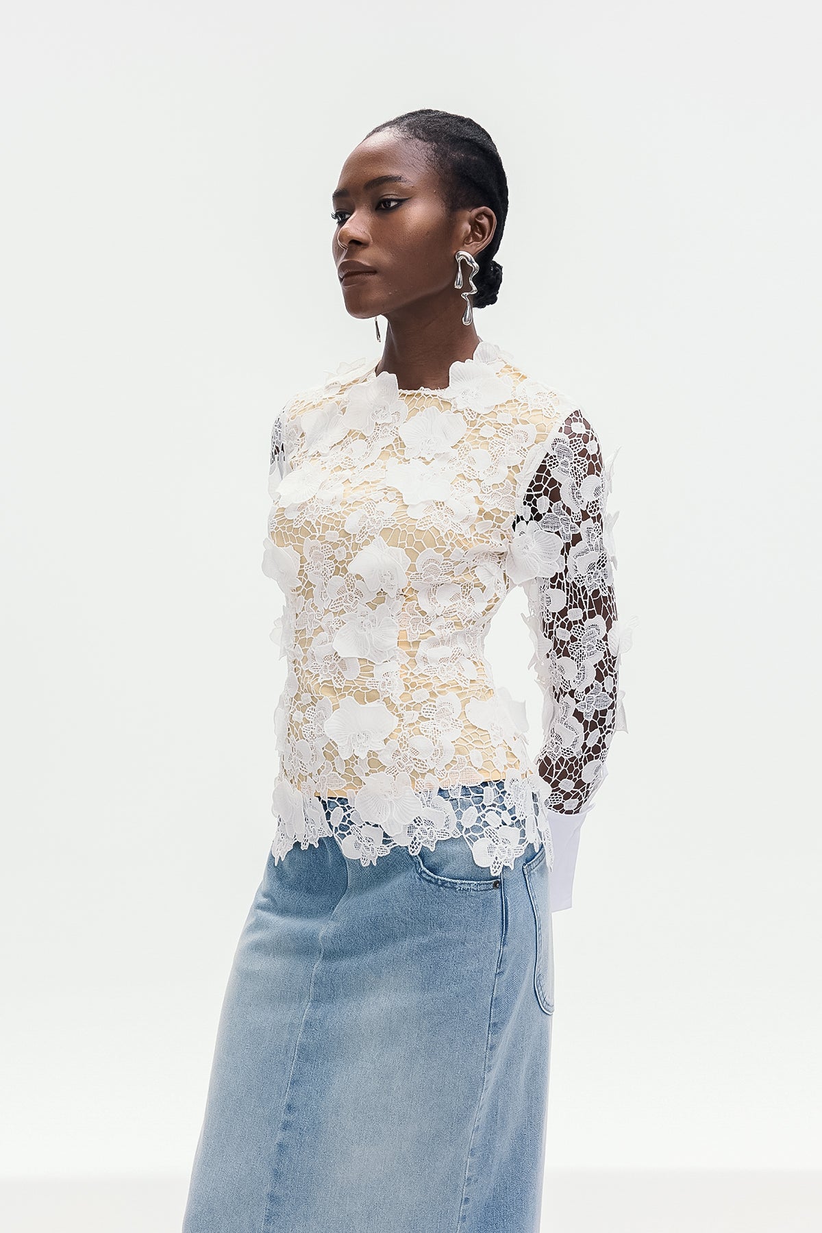 Bhishma Flower Cutout Lace Top