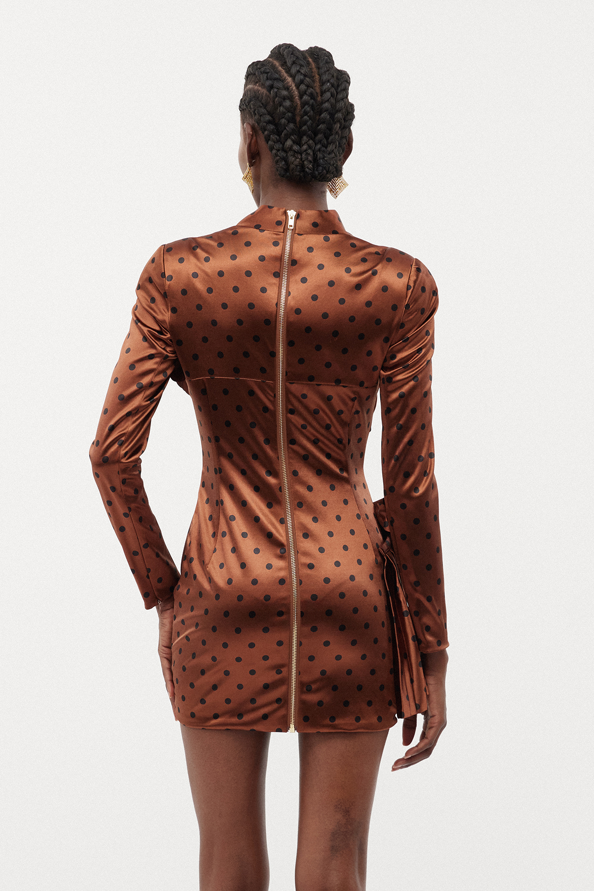 Biaggio Dot Flower Ruch Mini Dress In Brown