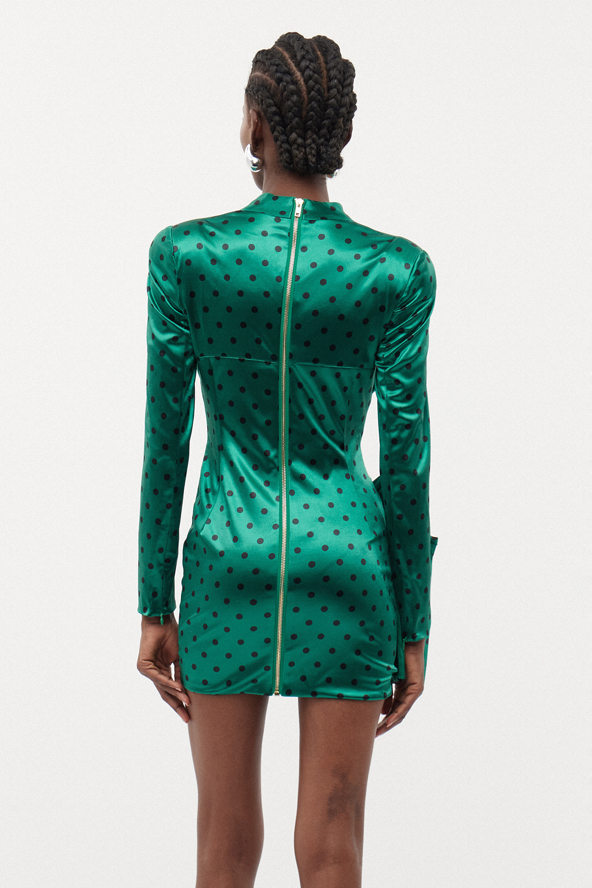 Biaggio Dot Flower Ruch Mini Dress In Green