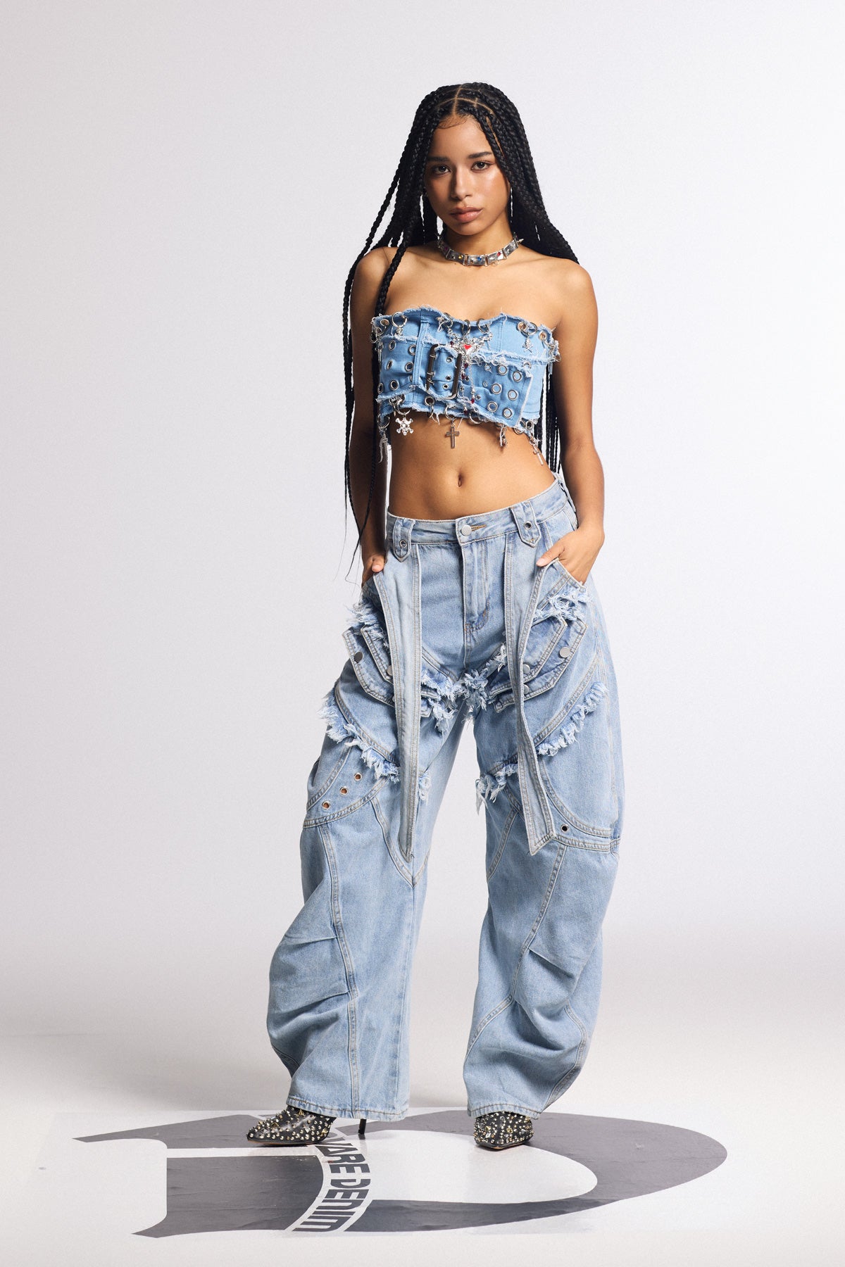 Biel Deconstruct Baggy Jeans In Blue