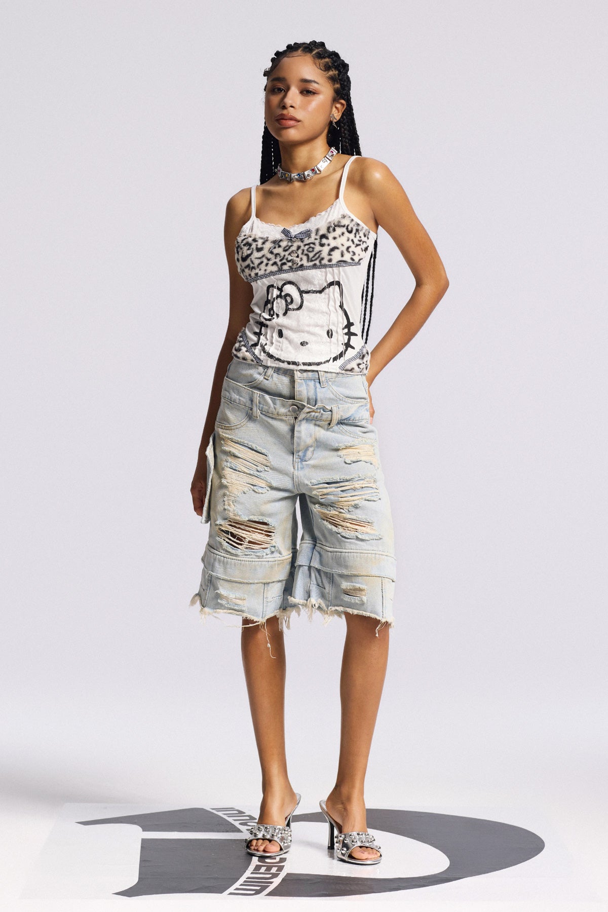 Bijay Deconstruct Ripped Bleached Midi Jeans