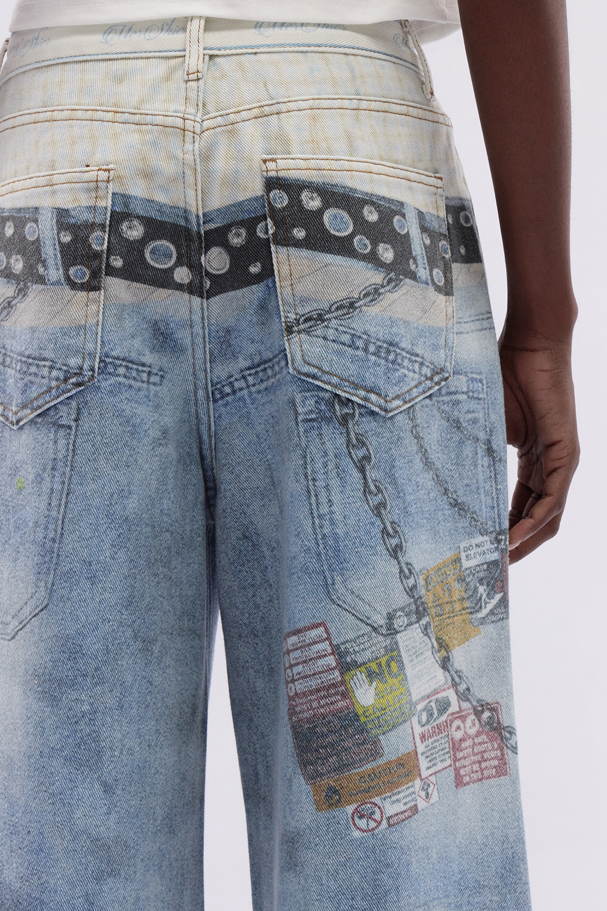 Birdie Print Deconstruct Barrel Jeans