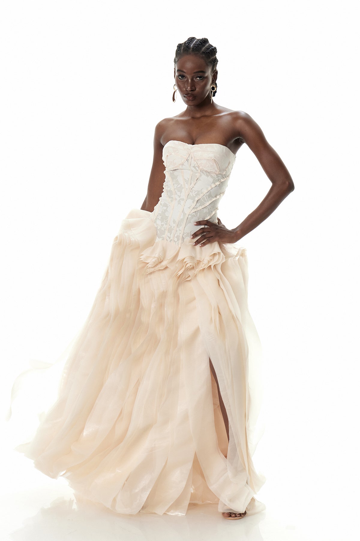 Blerta Strapless Corset Mesh Maxi Dress