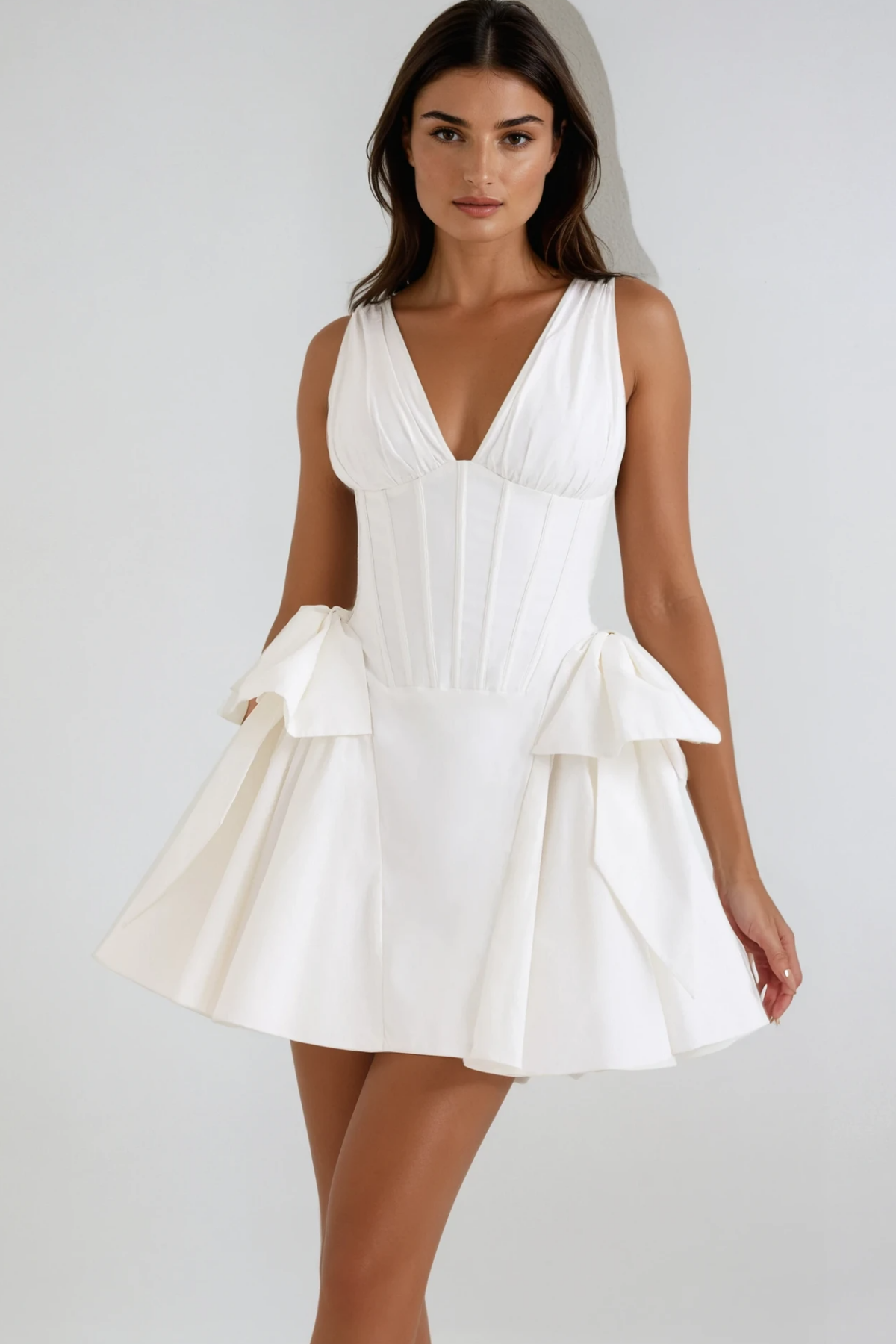 Bluma Corset Bow Puffy Dress In White