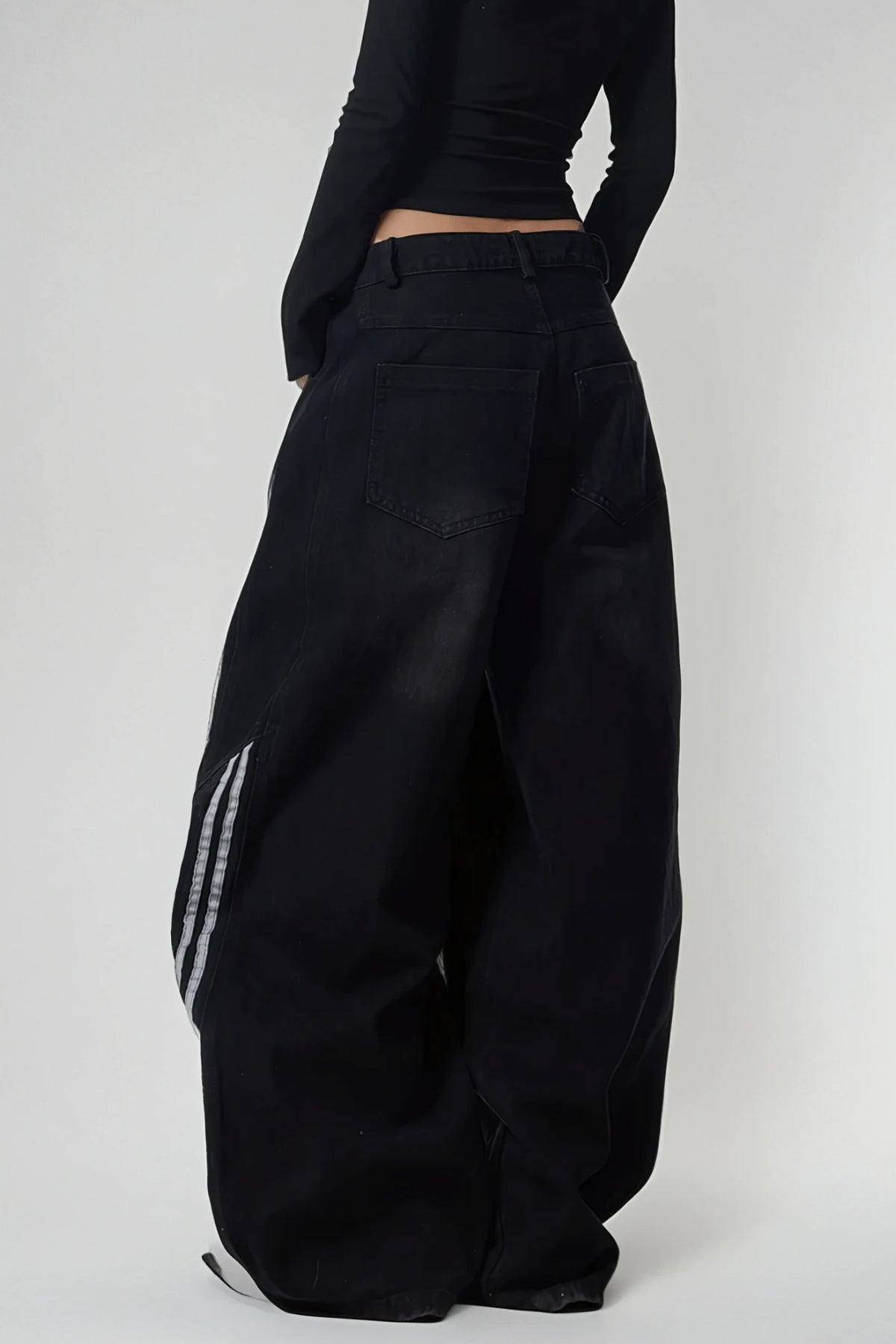 Boban Stripe Baggy Jeans In Black