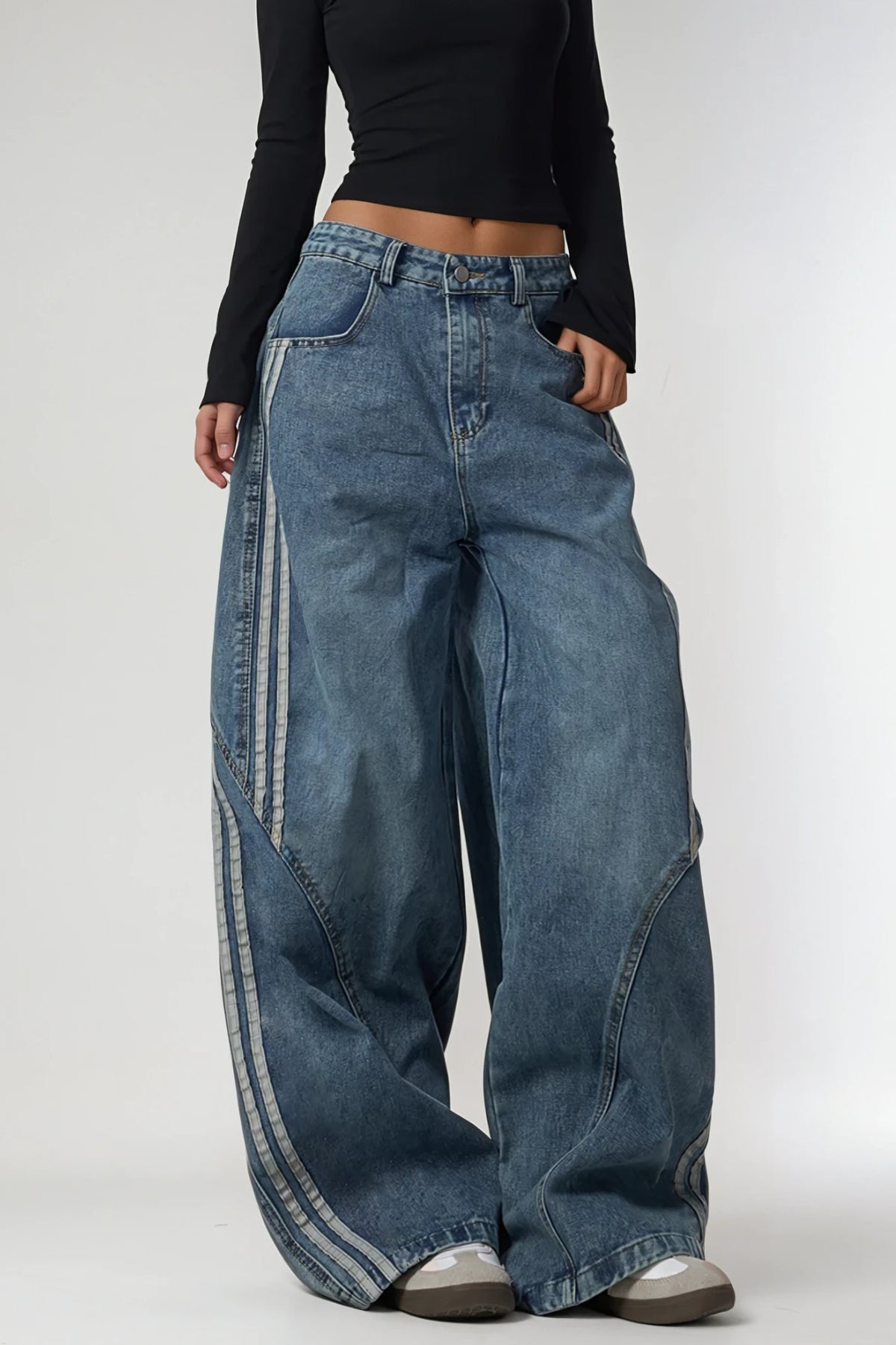 Boban Stripe Baggy Jeans In Blue