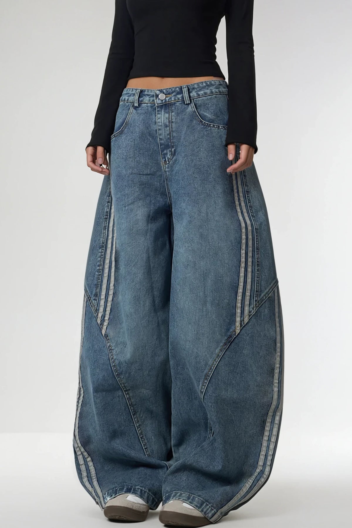 Boban Stripe Baggy Jeans In Blue