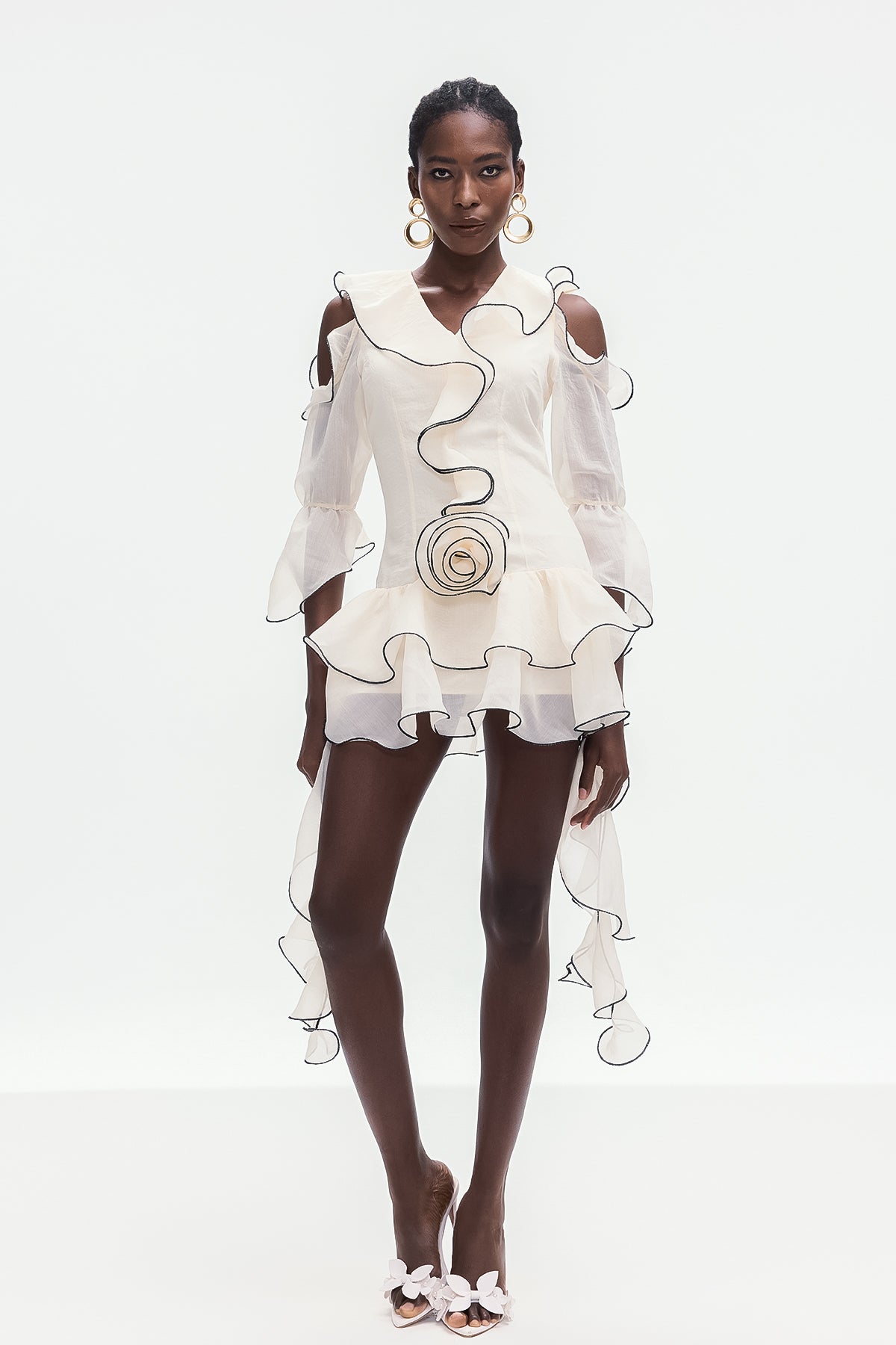 Boel Ruffle Flower Fringe Mini Dress