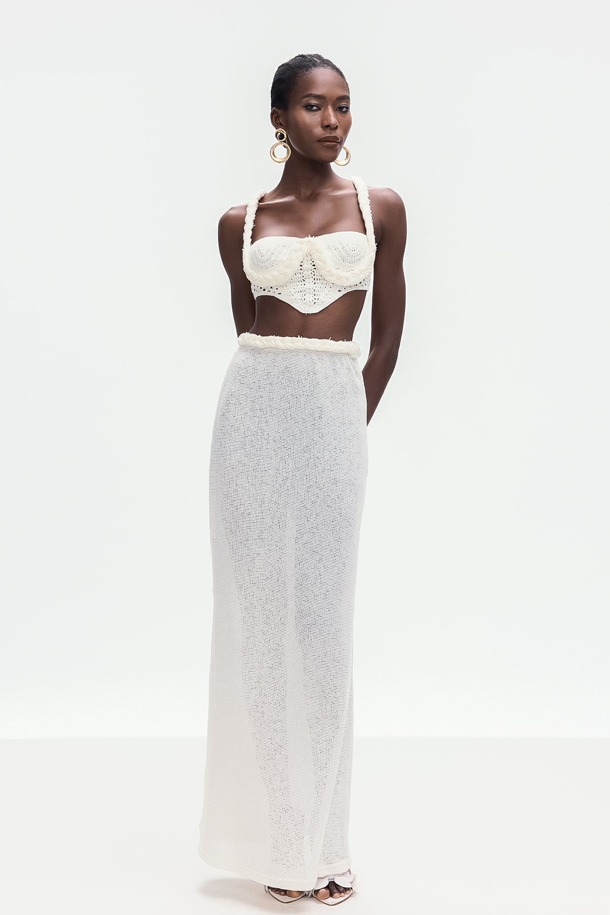 Bogdana Twist Cutout Knit Skirt Set In White