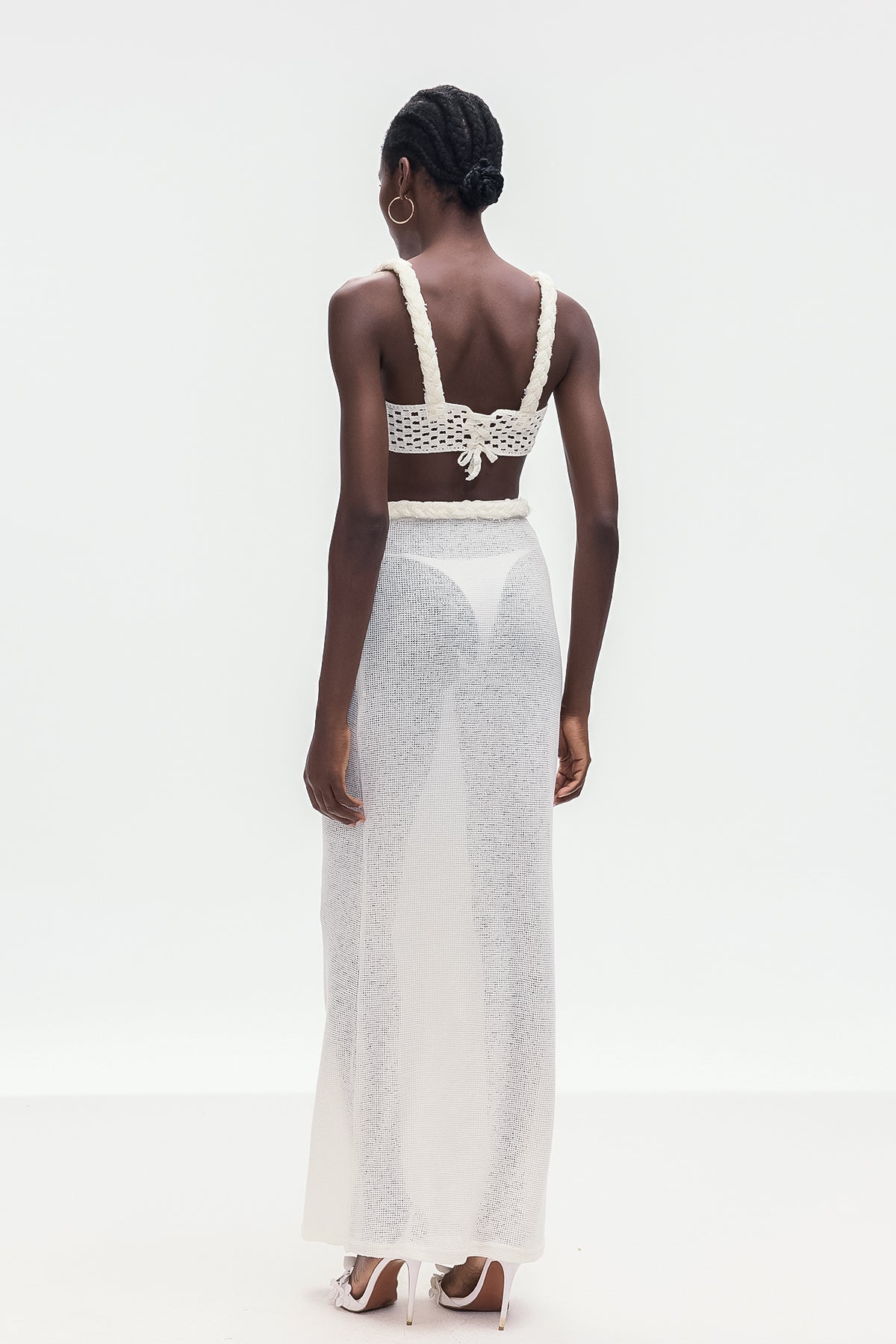 Bogdana Twist Cutout Knit Skirt Set In White