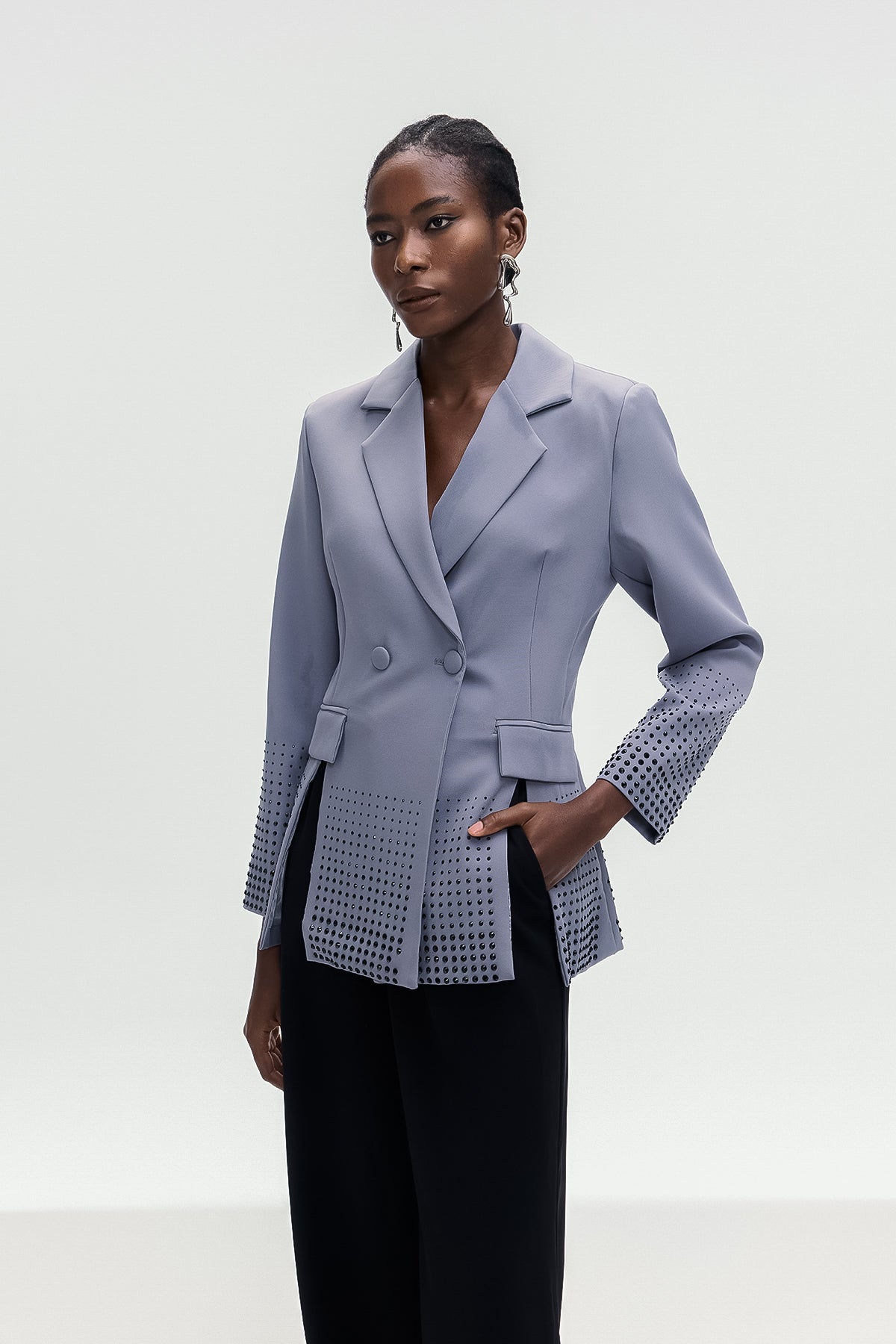 Bogomil Rhinestone Split Blazer In Grey