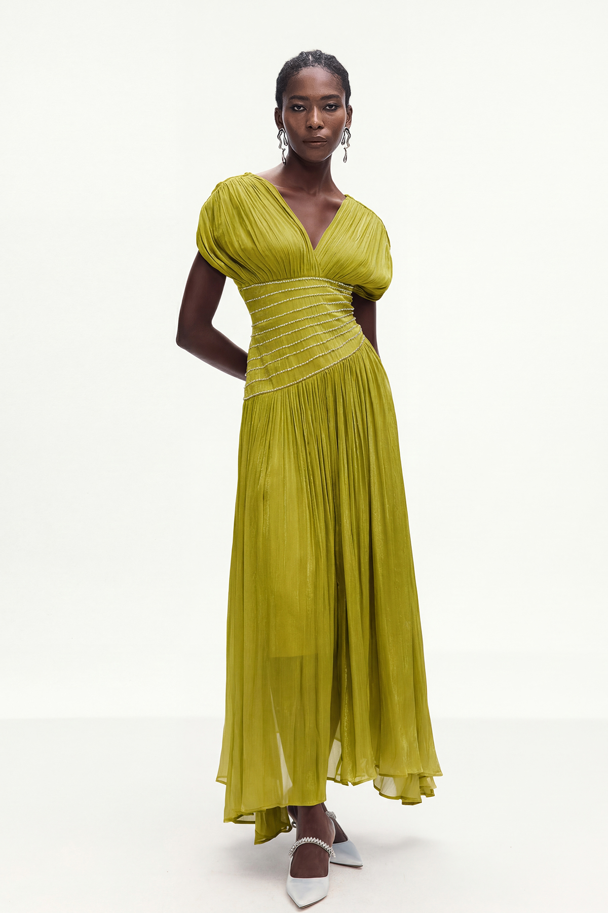 Bohumila Ruch Plunge Maxi Dress In Chartreuse